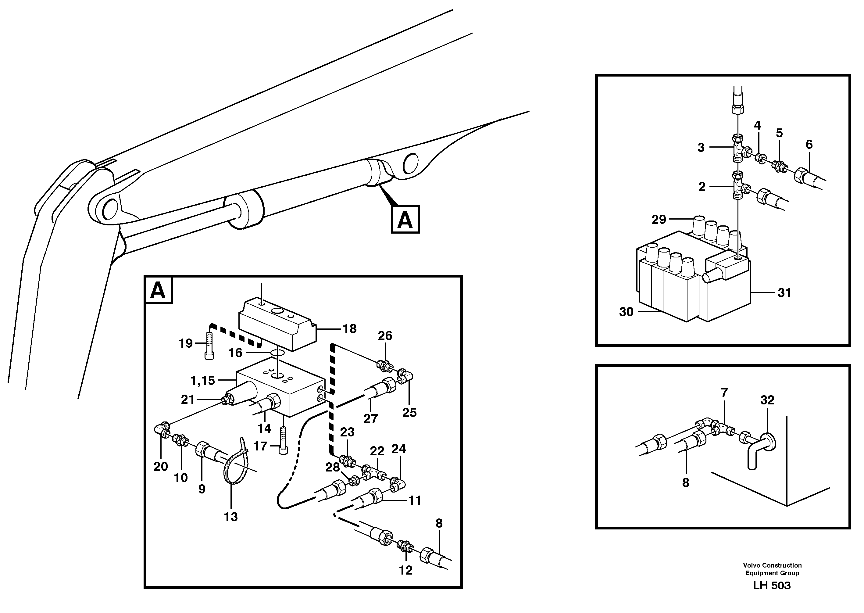 Hydraulic system, line brk valve,dipper armcylinder mtrl.handl.eq. — volvo parts diagram