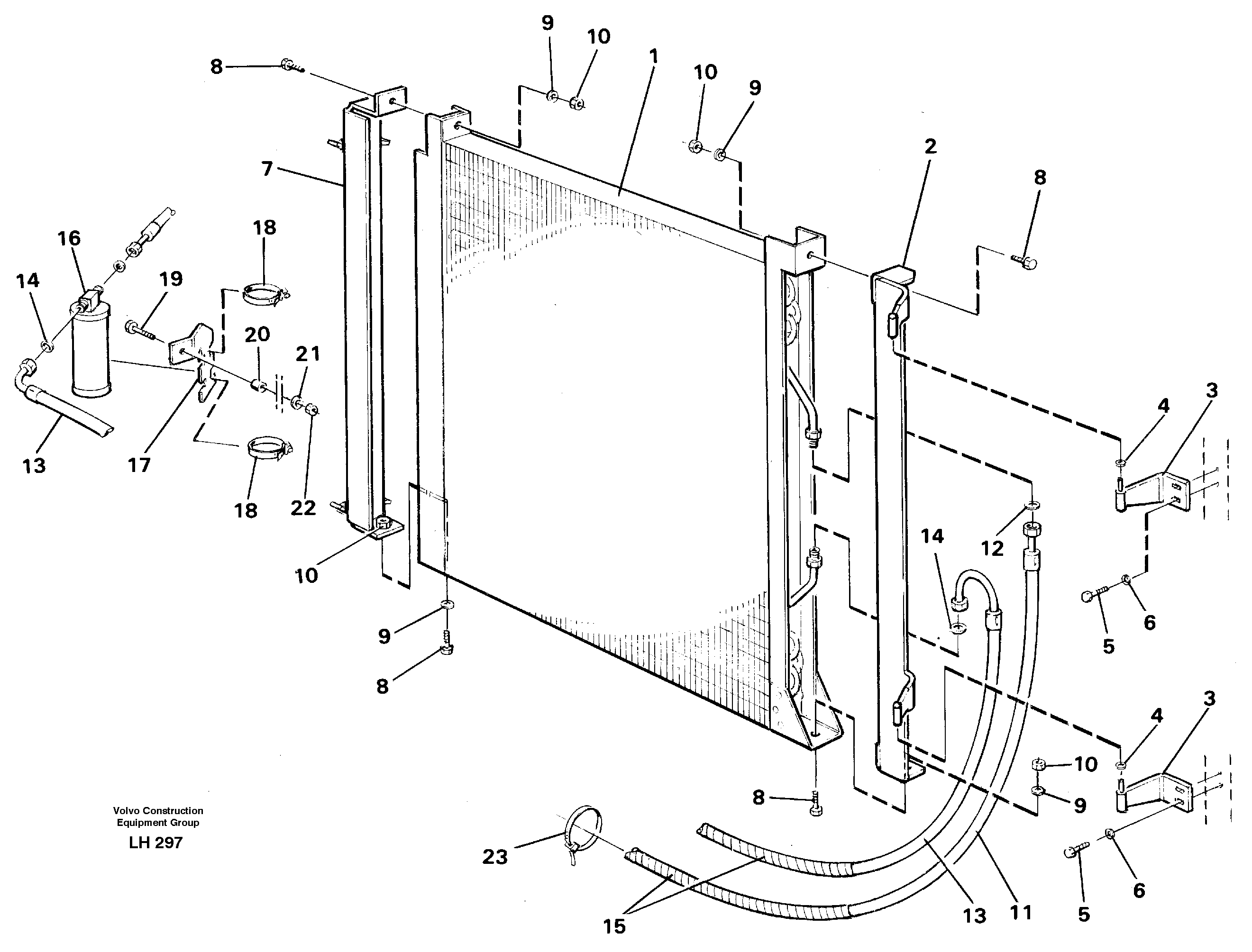 Condensor with fitting parts Cooling agent R12  SER NO -1492+1494 — volvo parts diagram