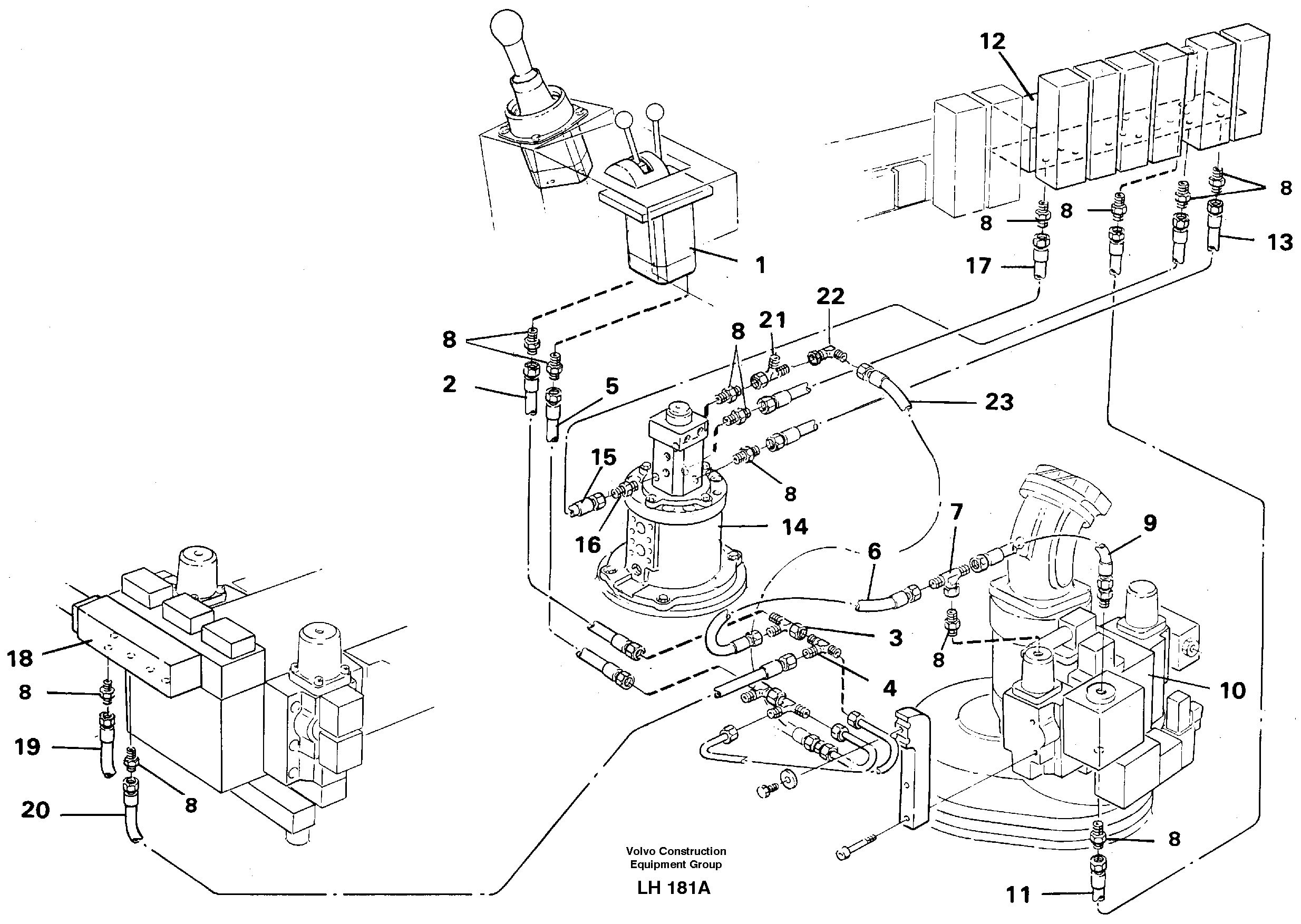 Servo system, outriggers,dozer and fuel miser — volvo parts diagram