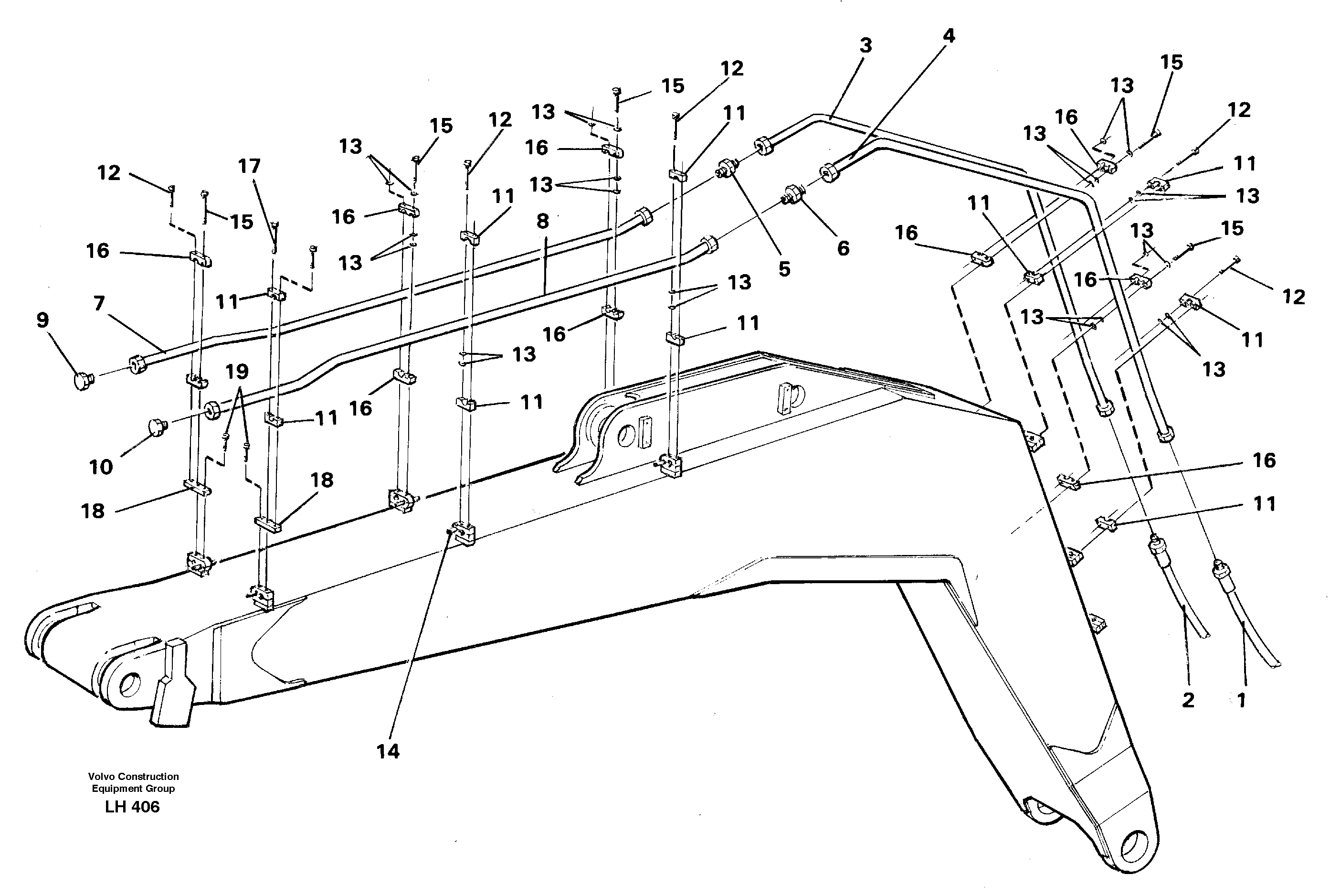 Hammer hydraulics on monoboom, 5.20 m and 5.70 m  14254205 — volvo parts diagram