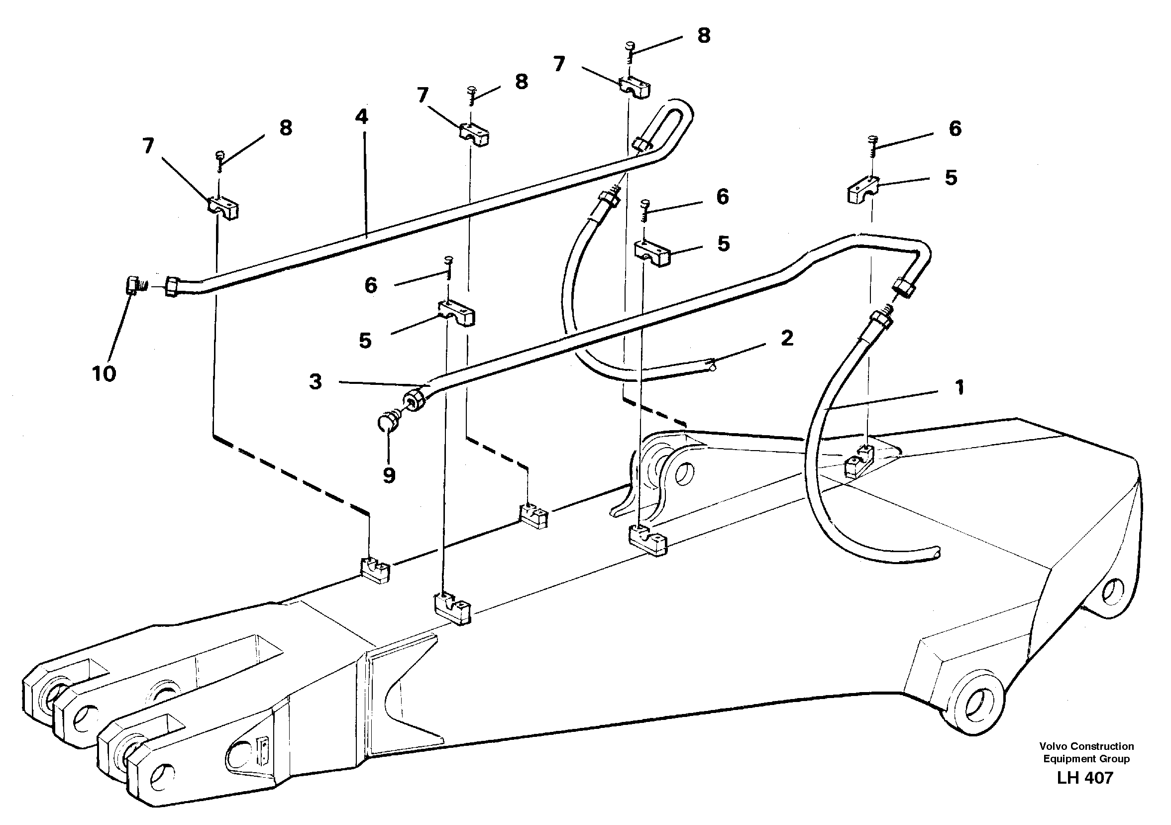 Hammer hydraulics on dipper arm, 2.25 m/ 2.80 m/ 3.30 m.  14254986  14254989  14254991 — volvo parts diagram