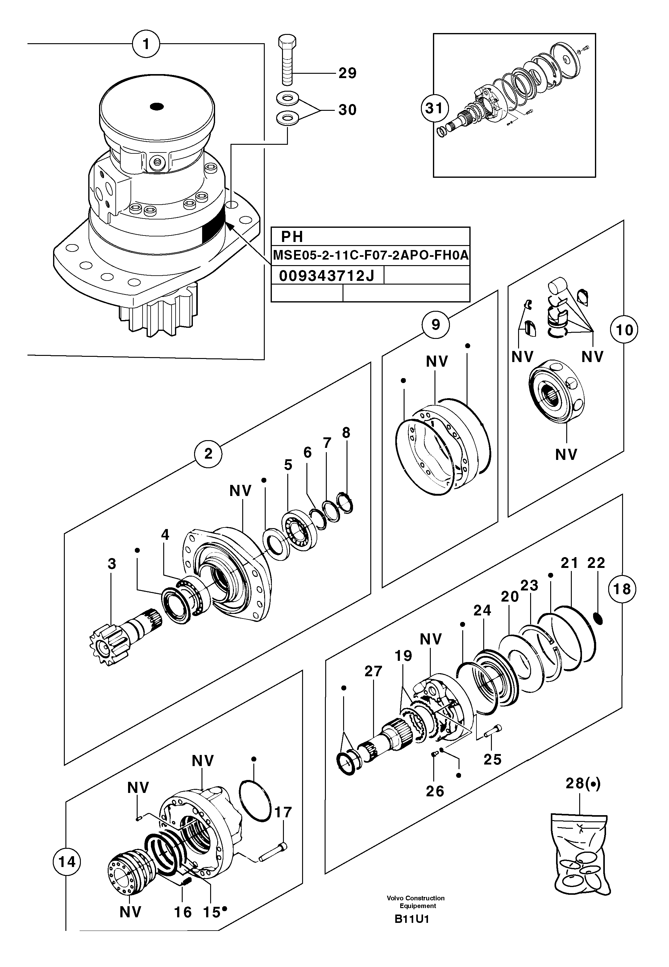 Slewing gear motor — volvo parts diagram