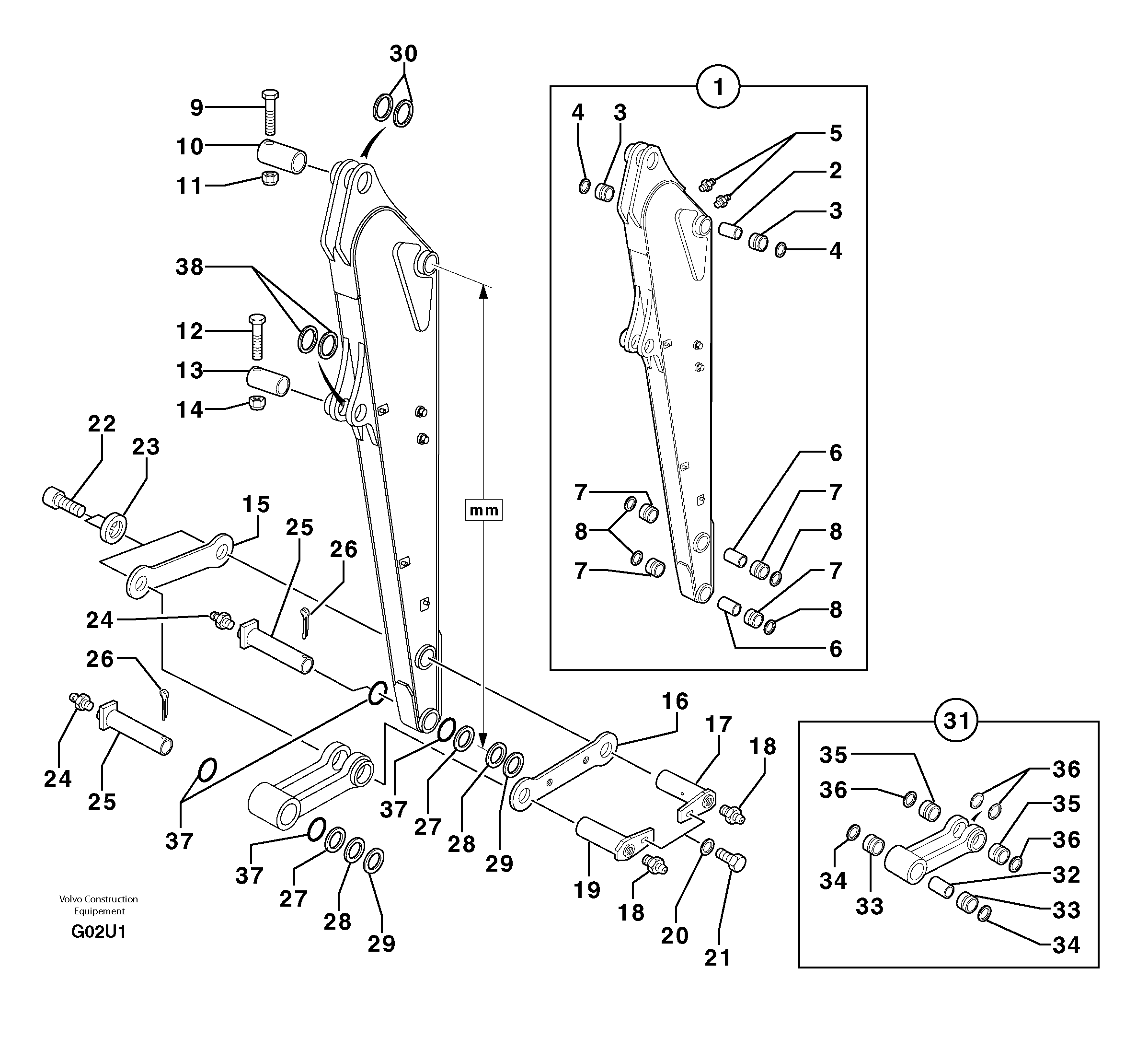 Dipper arm — volvo parts diagram