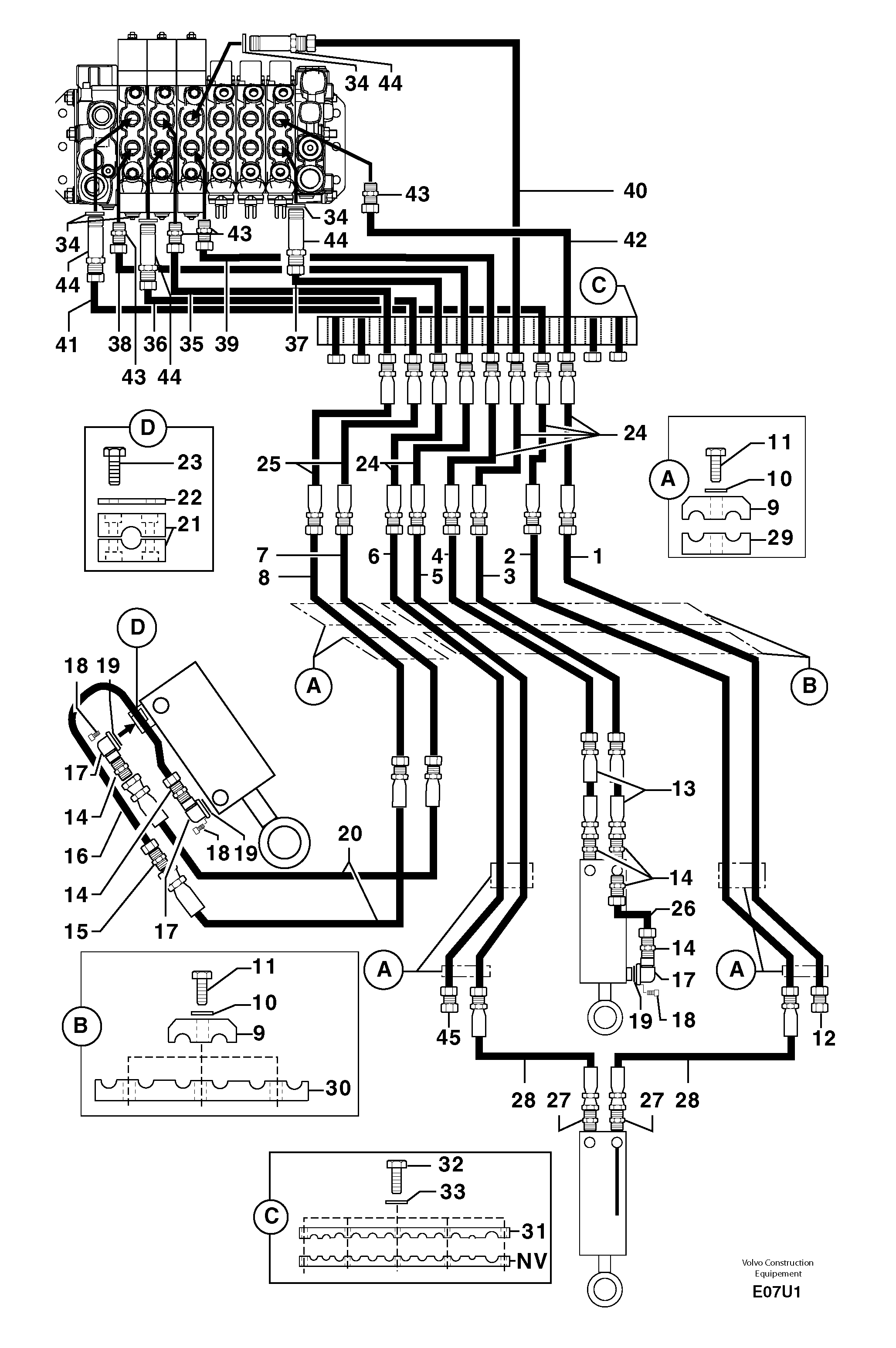 Hydr. circuit.( boom / dipper arm / bucket ) — volvo parts diagram