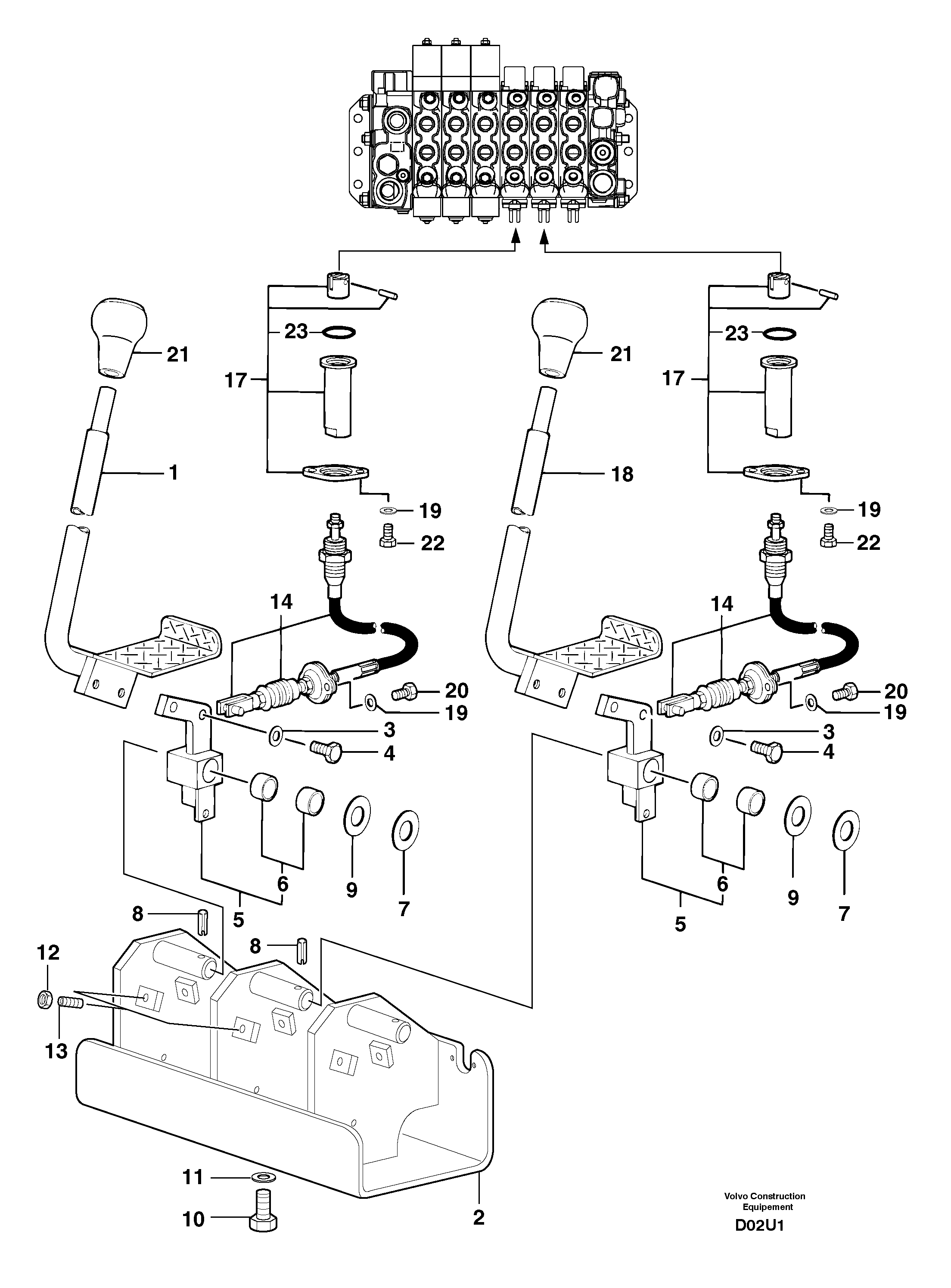 Control levers : travelling — volvo parts diagram