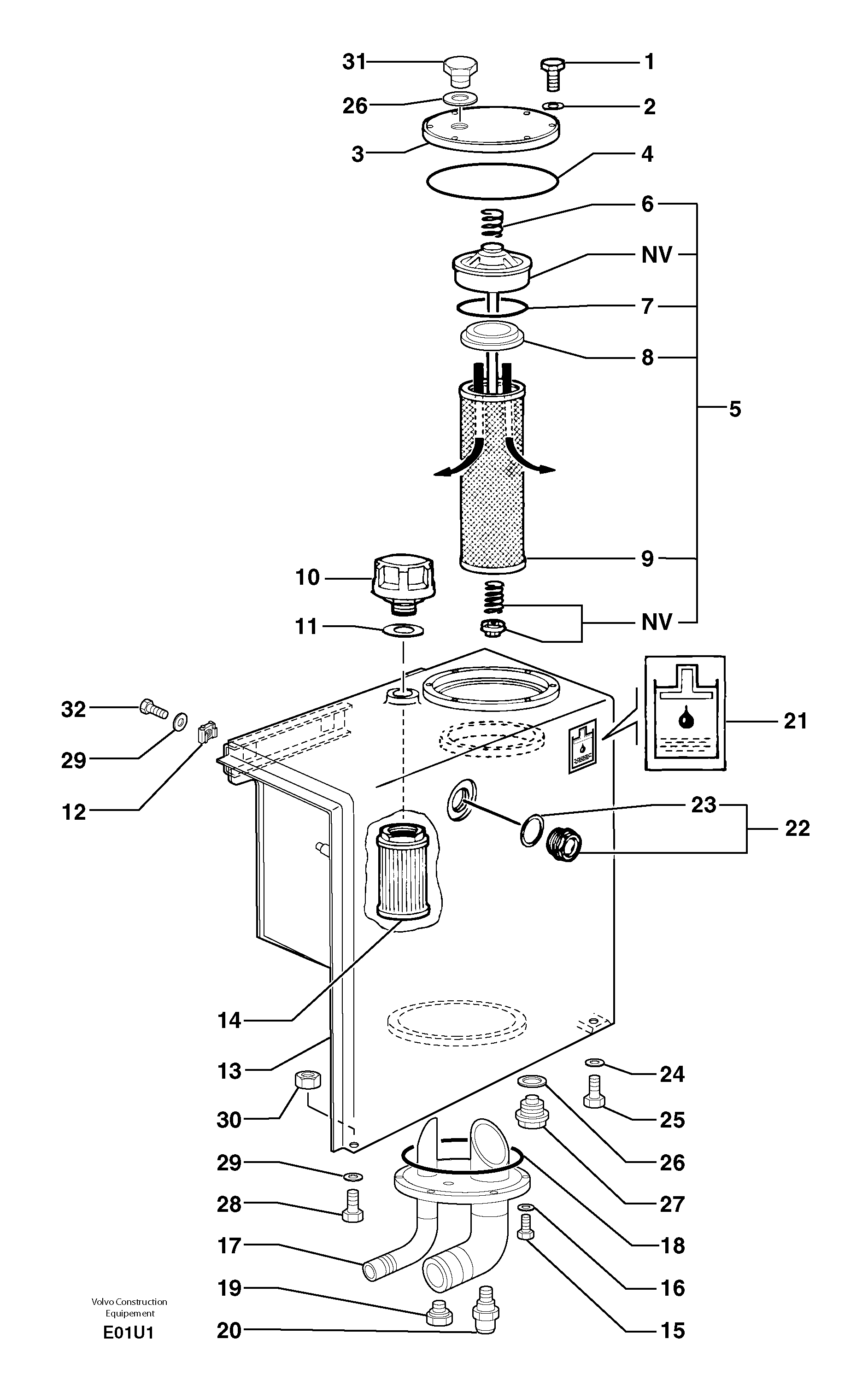 Hydraulic tank — volvo parts diagram