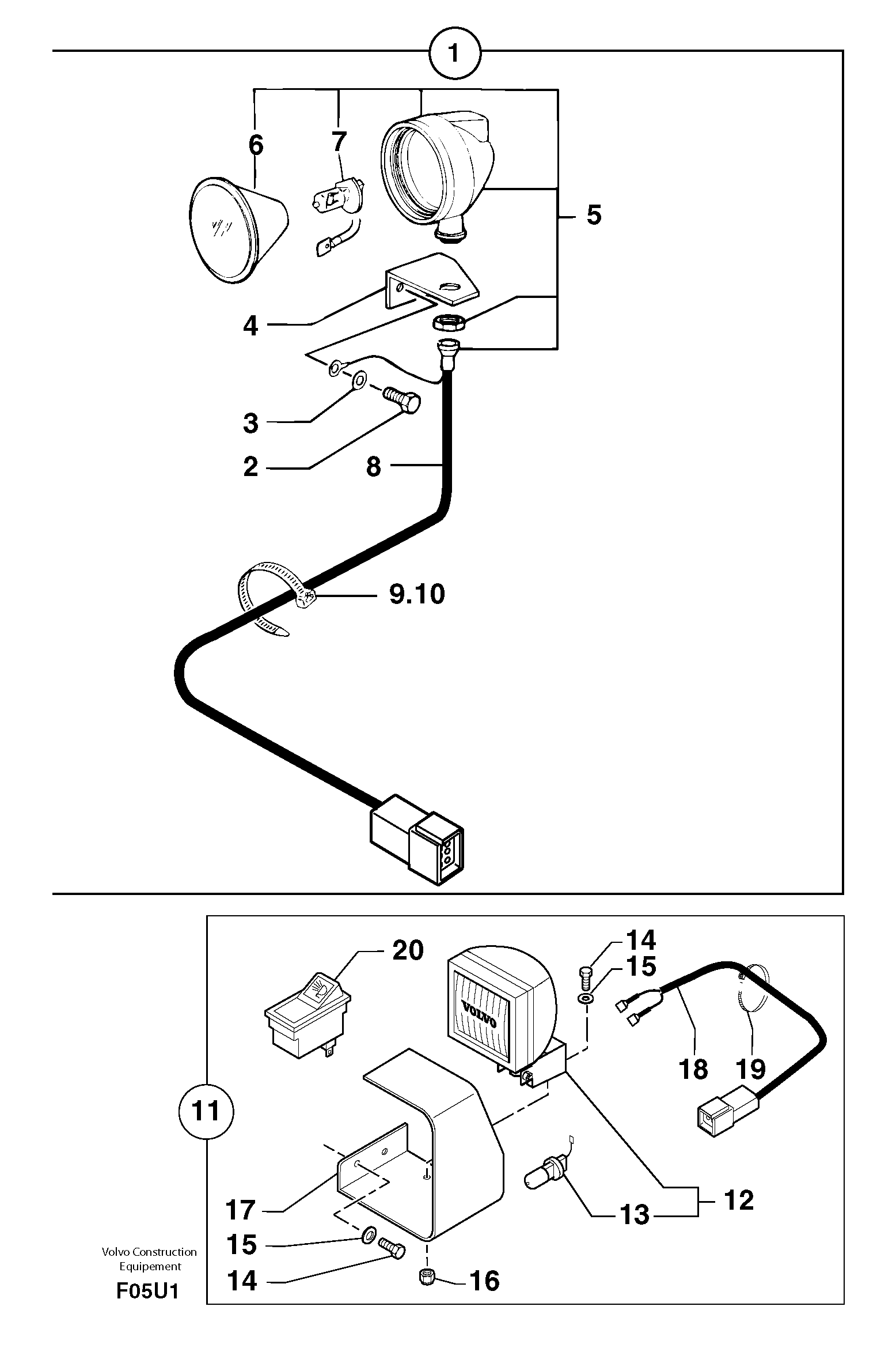 Work light on boom — volvo parts diagram