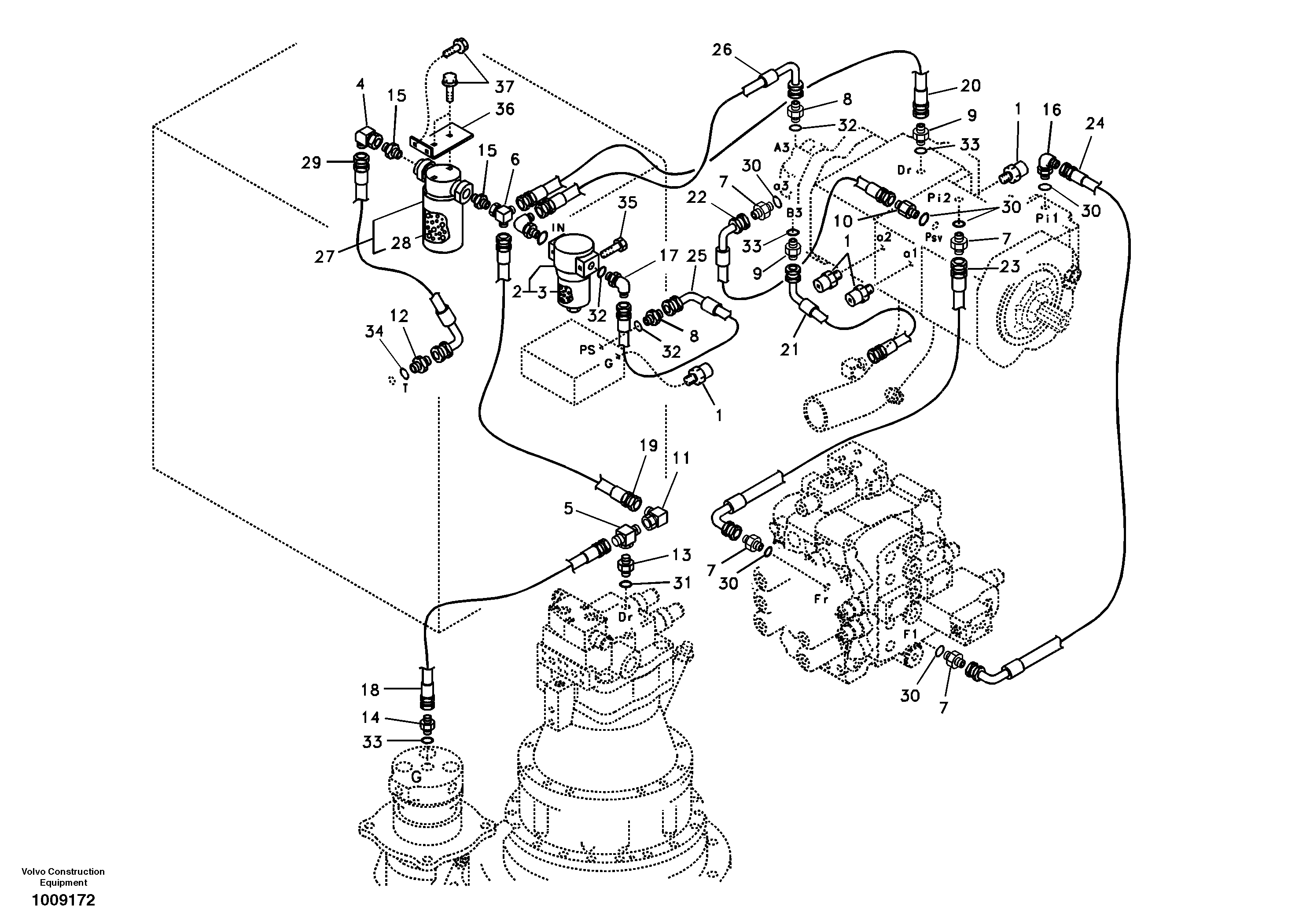 Servo system, pump piping and filter mount. — volvo parts diagram
