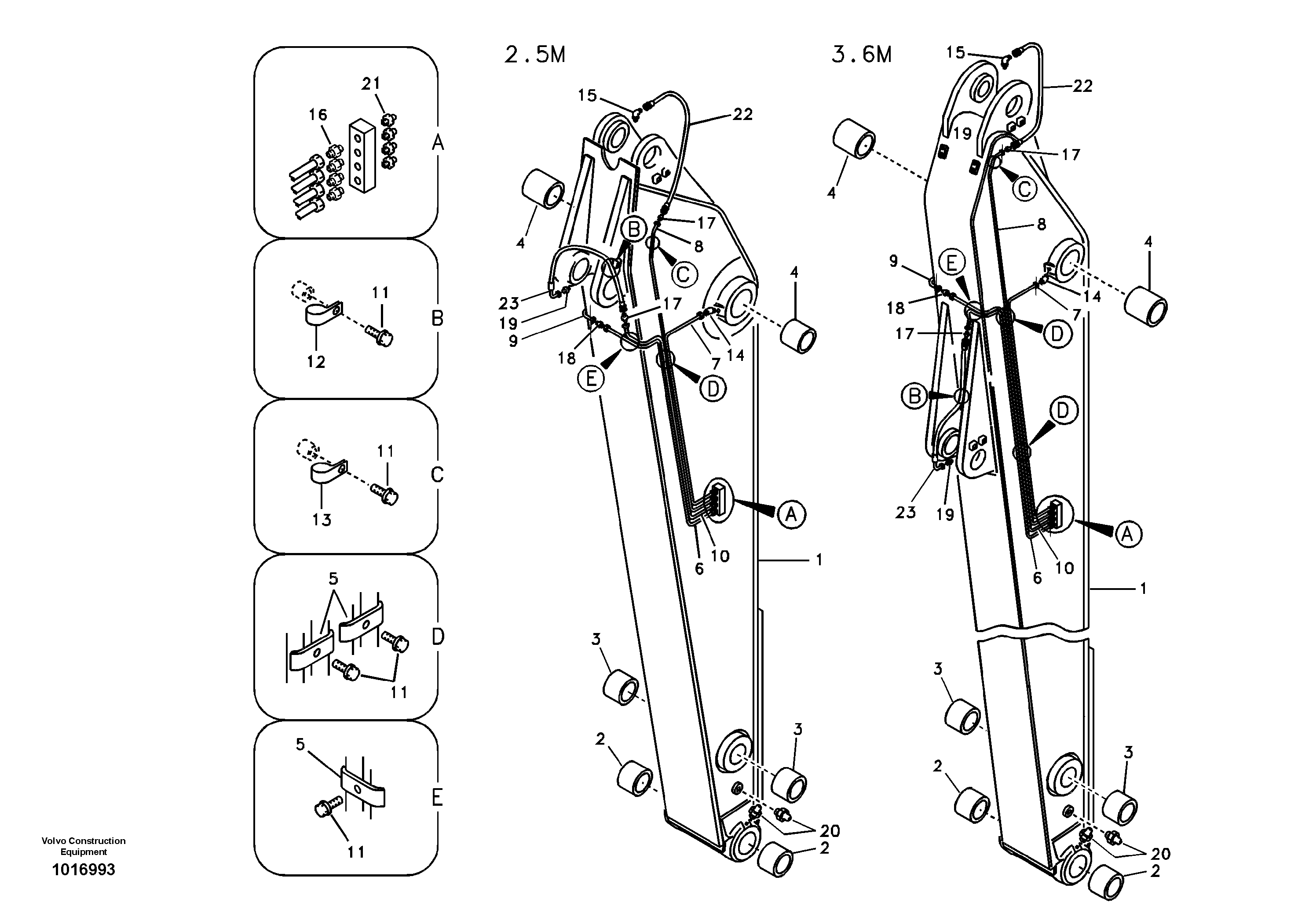 Dipper arm and grease piping with piping seat — volvo parts diagram