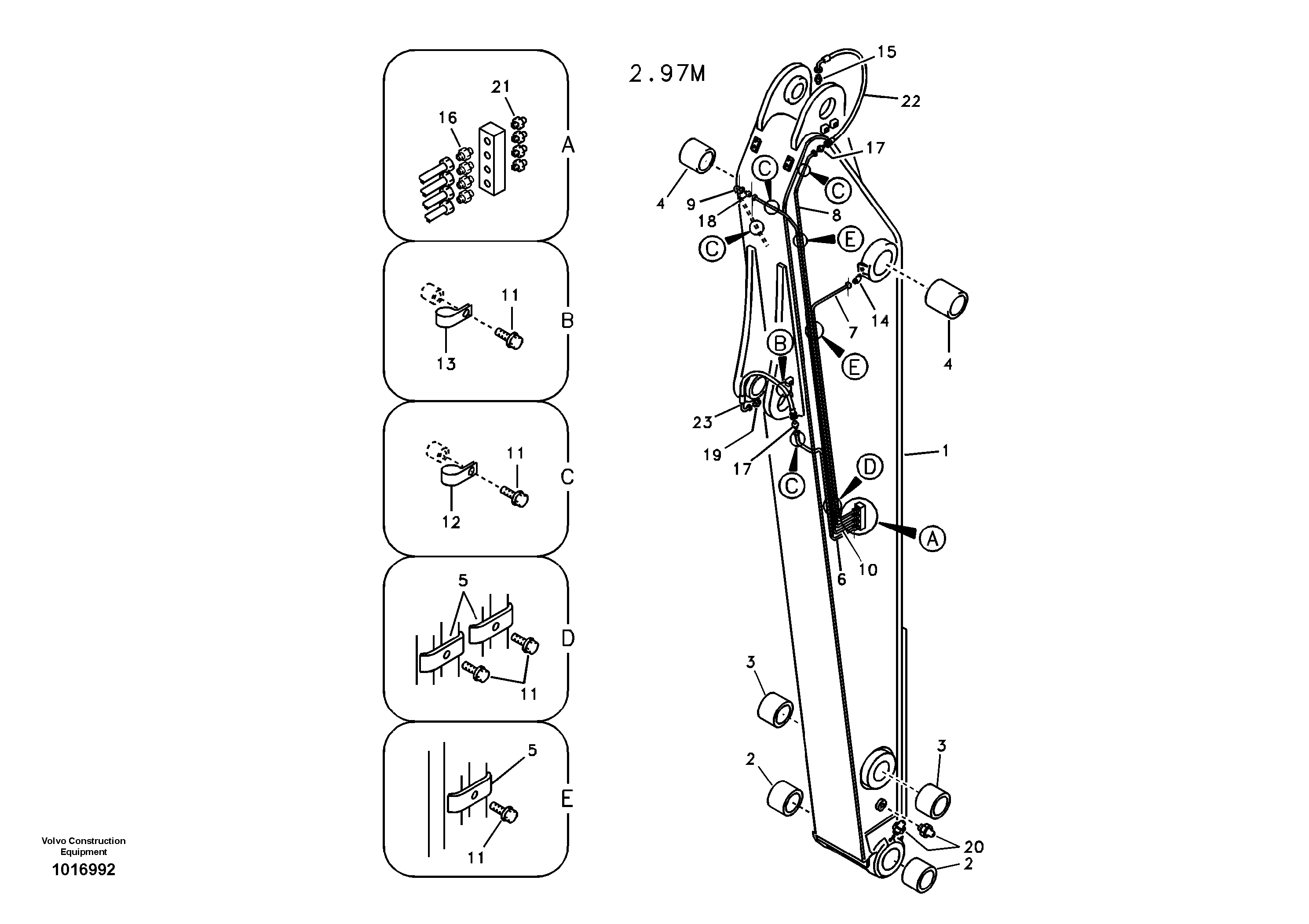 Dipper arm and grease piping with piping seat — volvo parts diagram