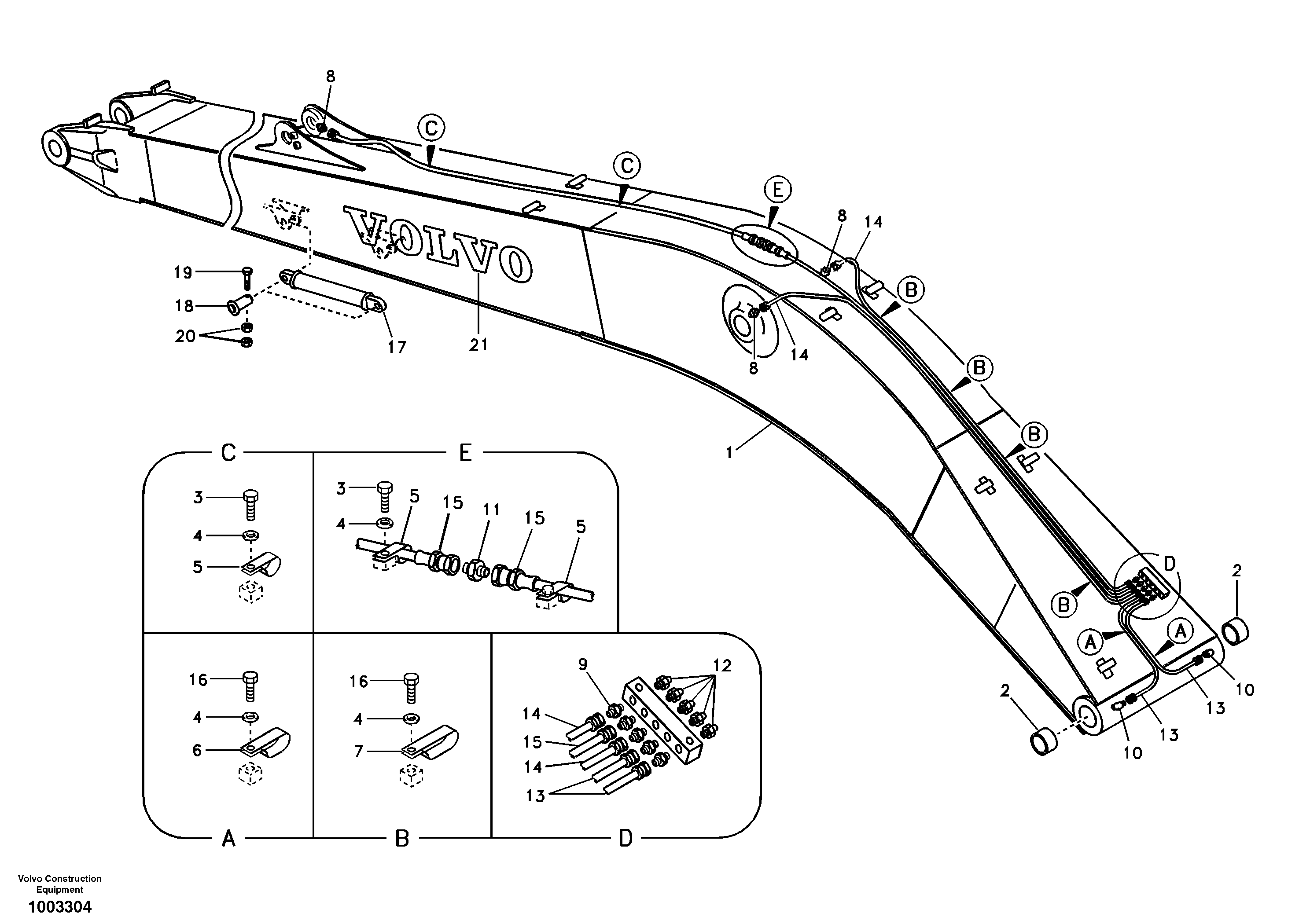 Boom and grease piping, long reach — volvo parts diagram
