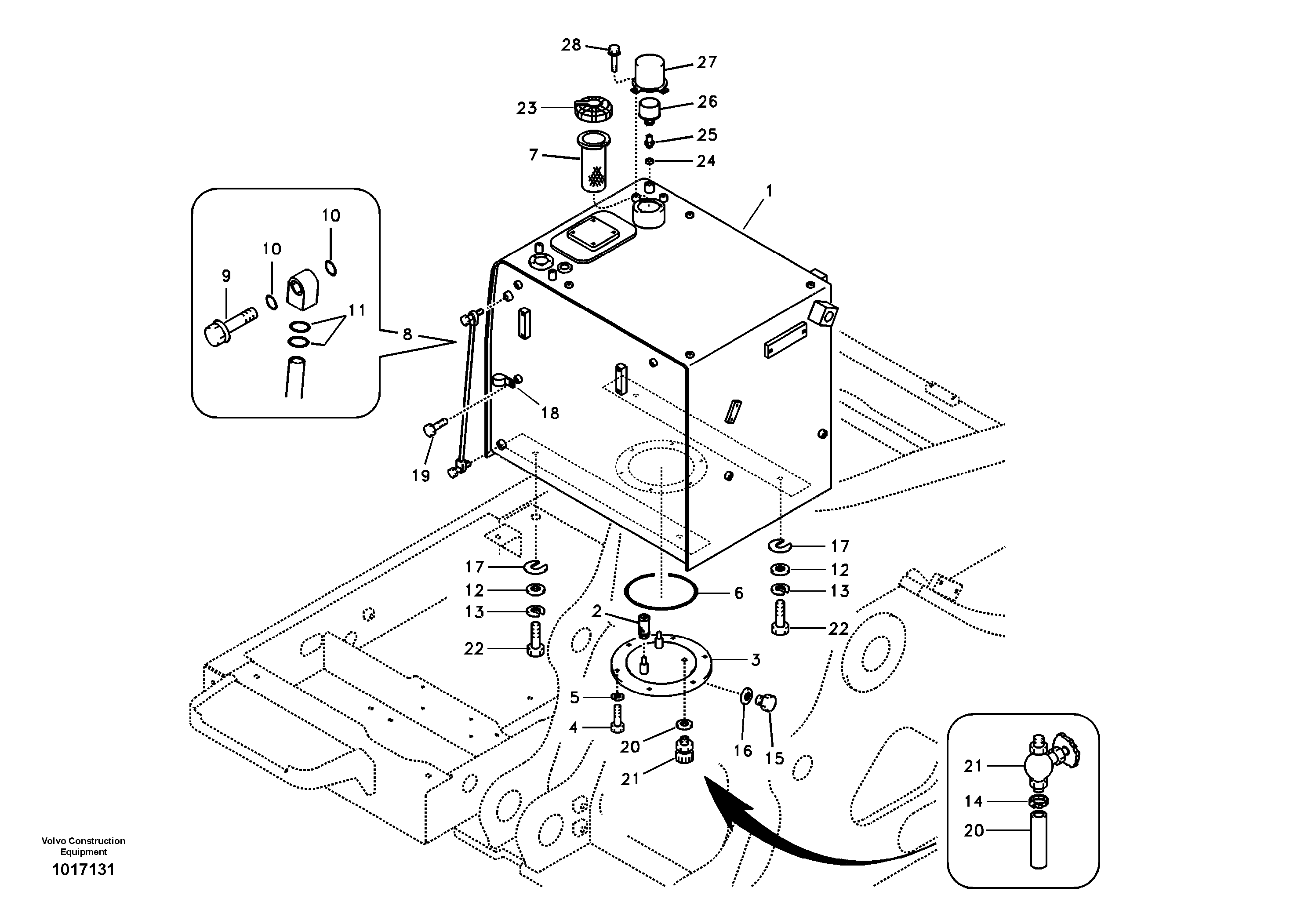 Fuel tank with fitting parts — volvo parts diagram