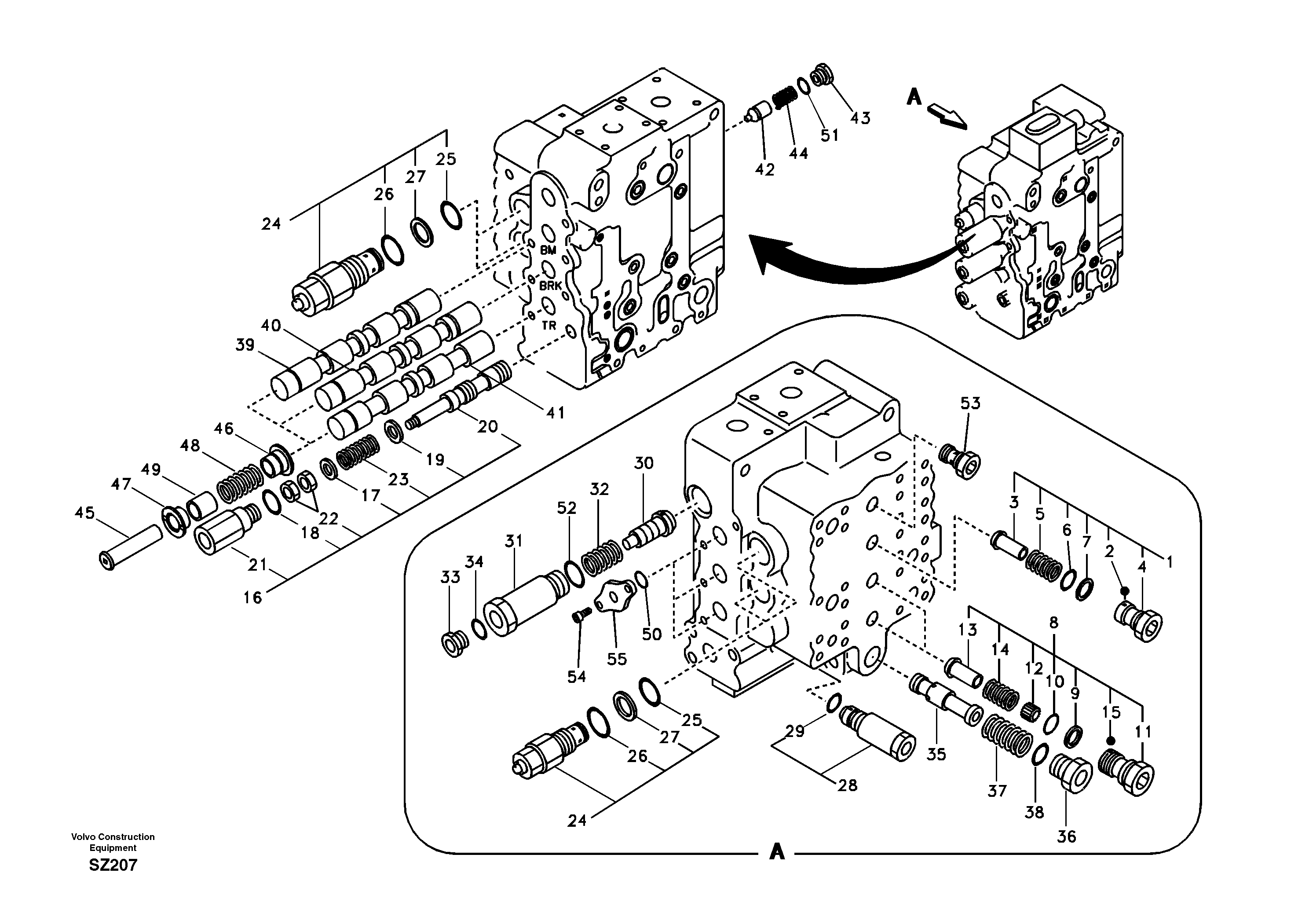 Main control valve, boom and bucket and travel Rh — volvo parts diagram