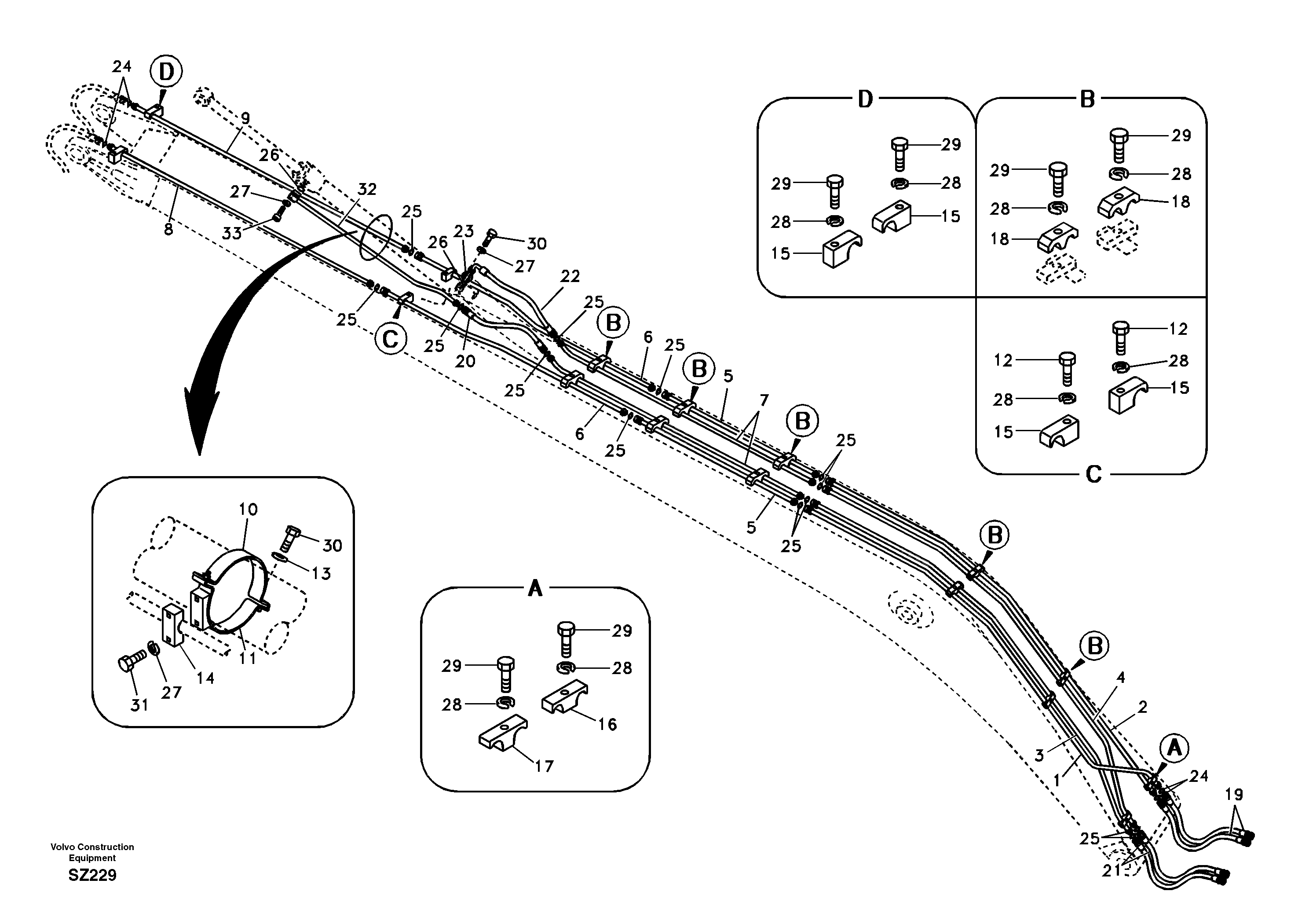 Working hydraulic, dipper arm cylinder on long boom — volvo parts diagram
