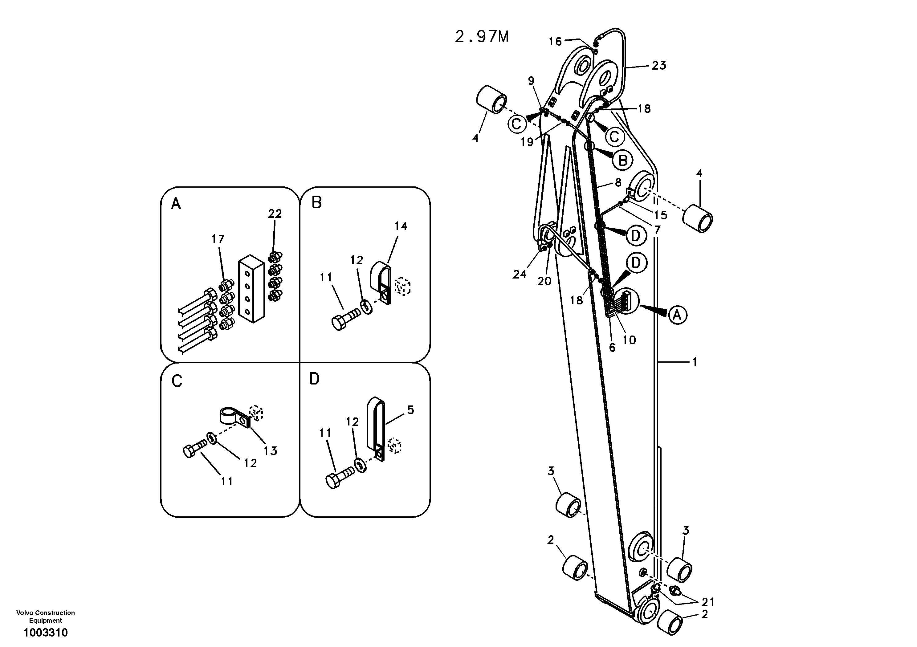 Dipper arm and grease piping with piping seat — volvo parts diagram