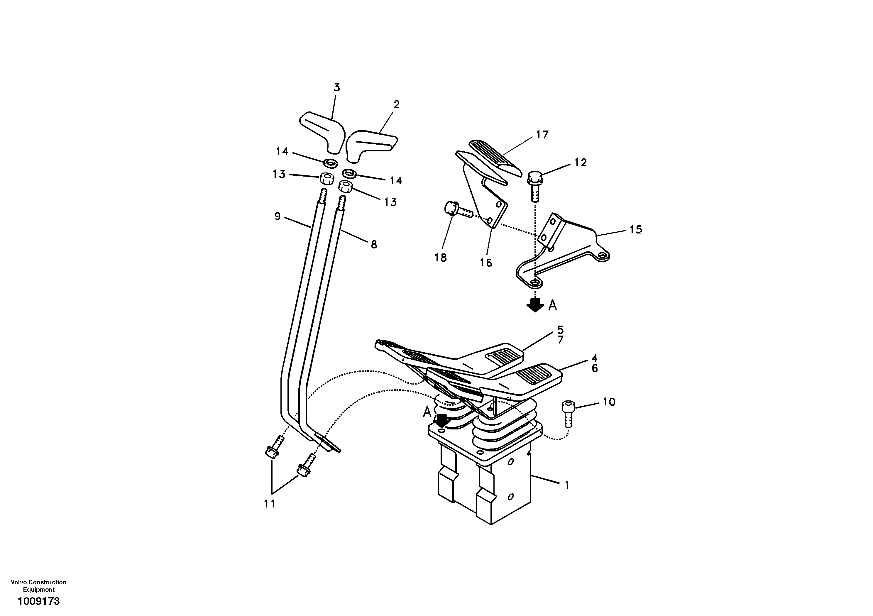 Remote control valve pedal with fitting parts — volvo parts diagram