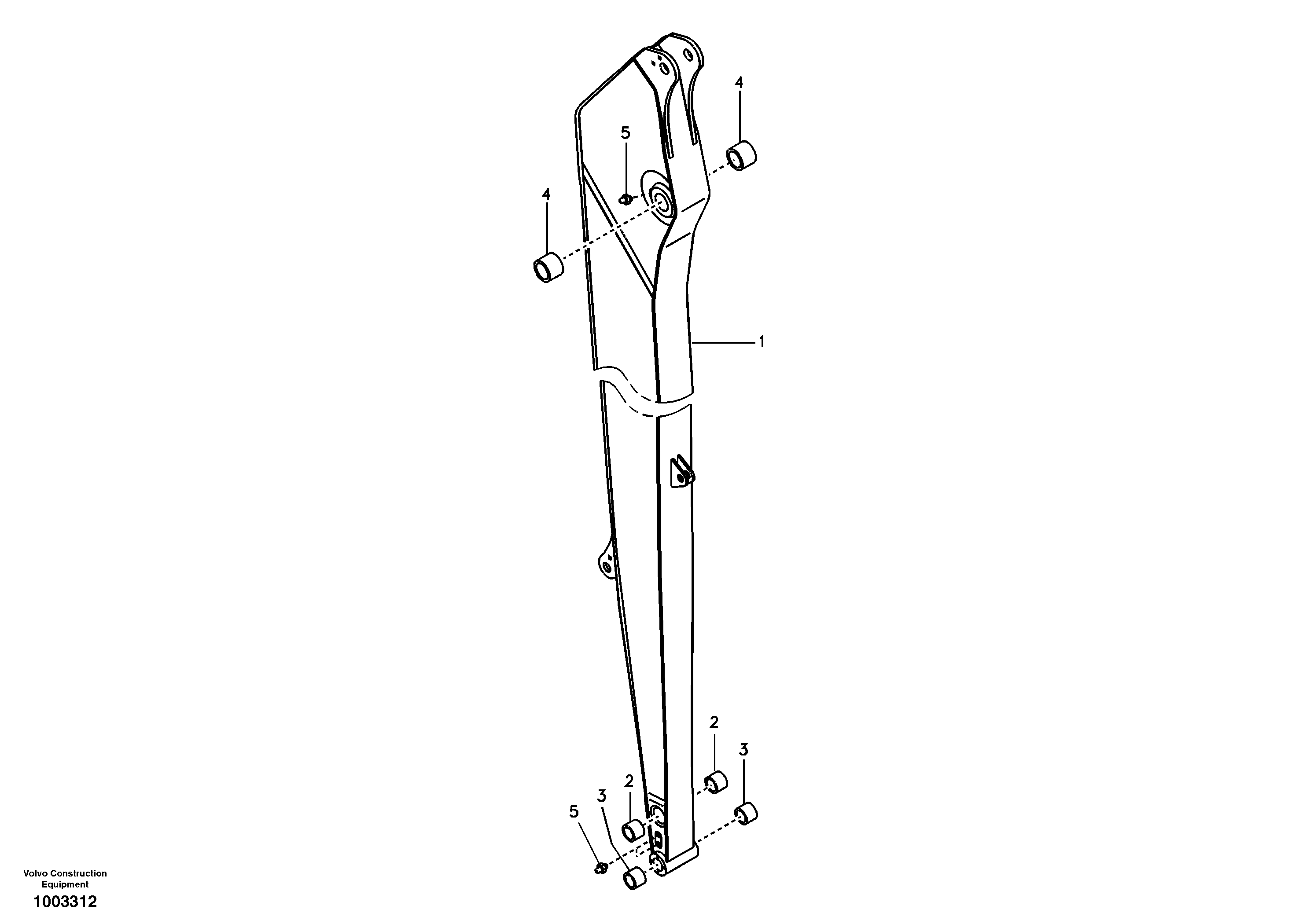 Dipper arm and grease piping with piping seat, long reach — volvo parts diagram