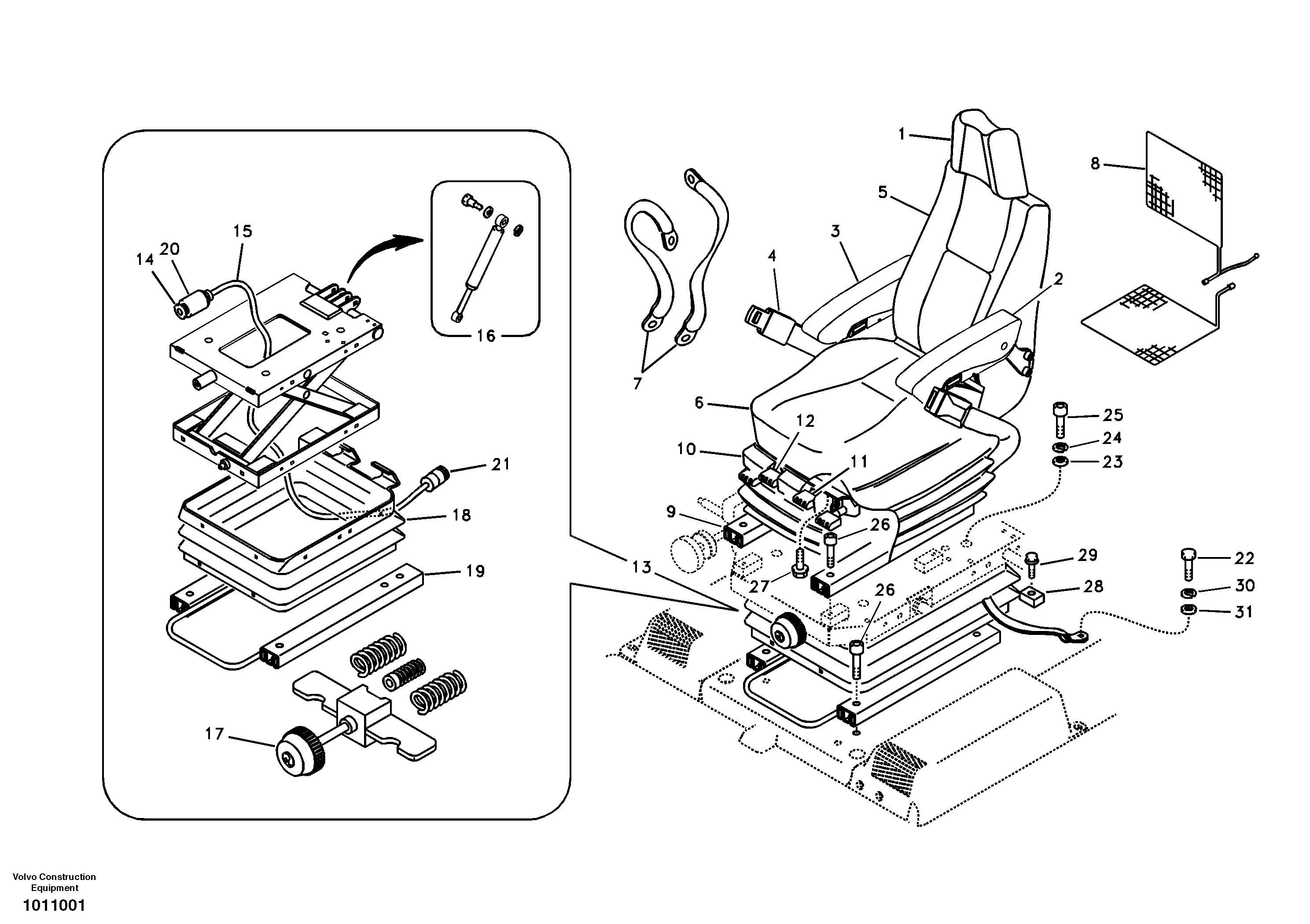 Operator seat with fitting parts — volvo parts diagram