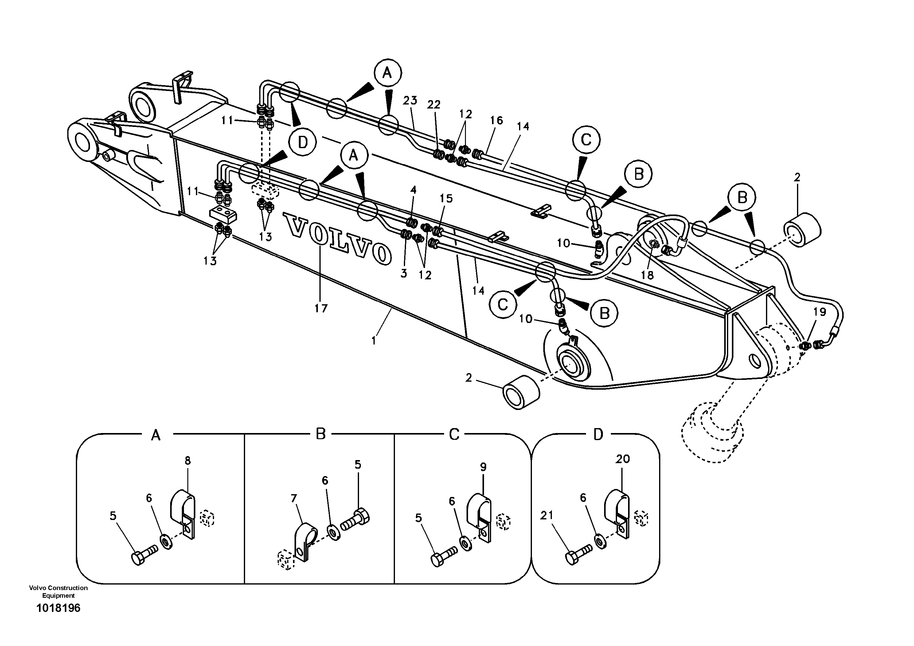 Boom and grease piping, adjustable 2nd — volvo parts diagram