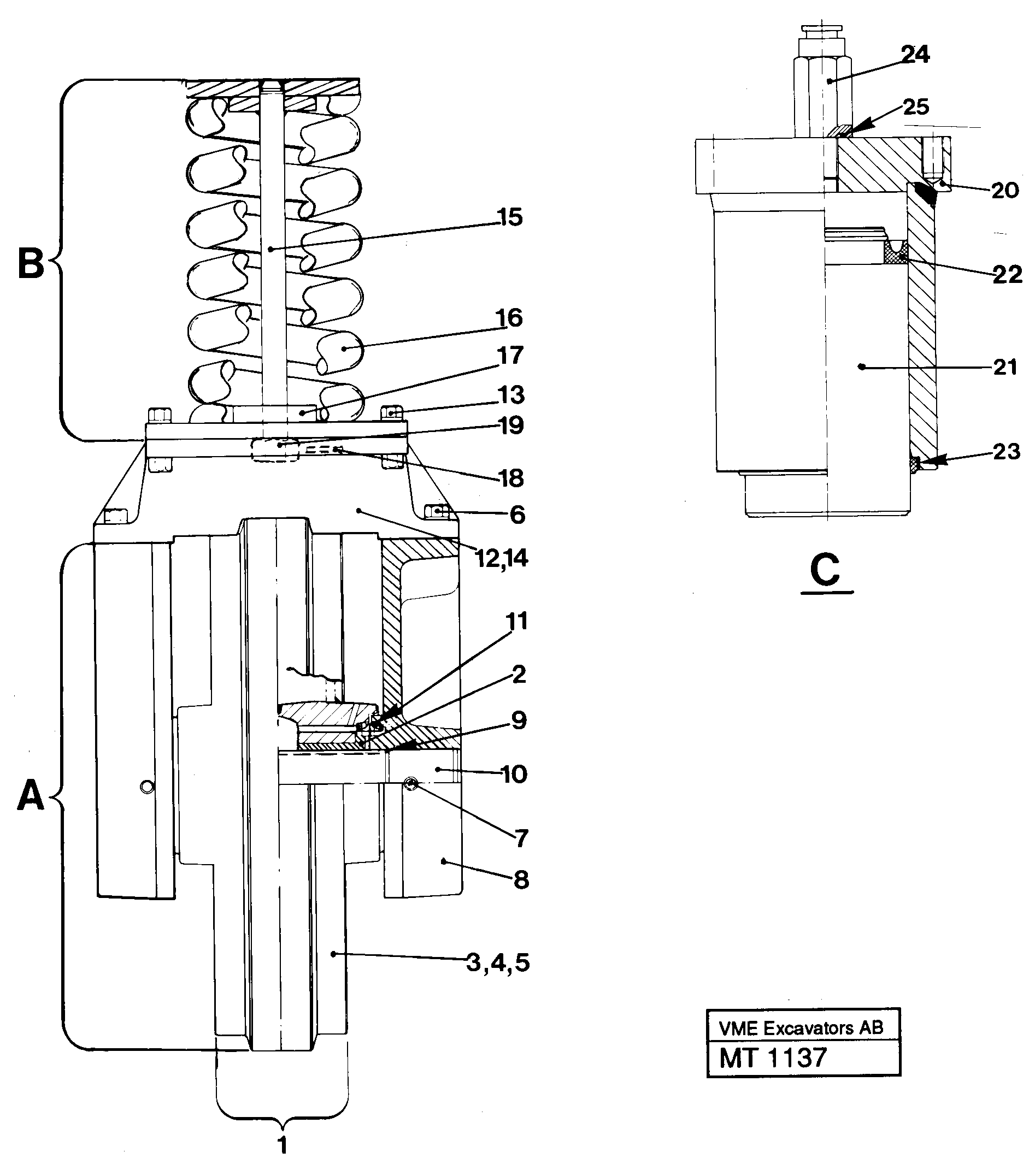 Front idler, Spring package and Tension cylinder — volvo parts diagram