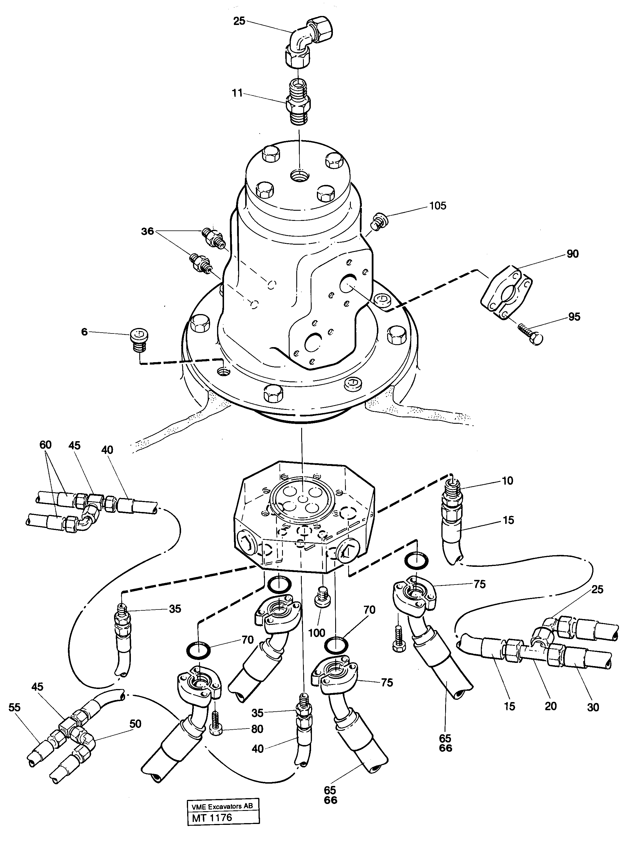 Centre passage with connections and hoses Lc/short undercarriage — volvo parts diagram