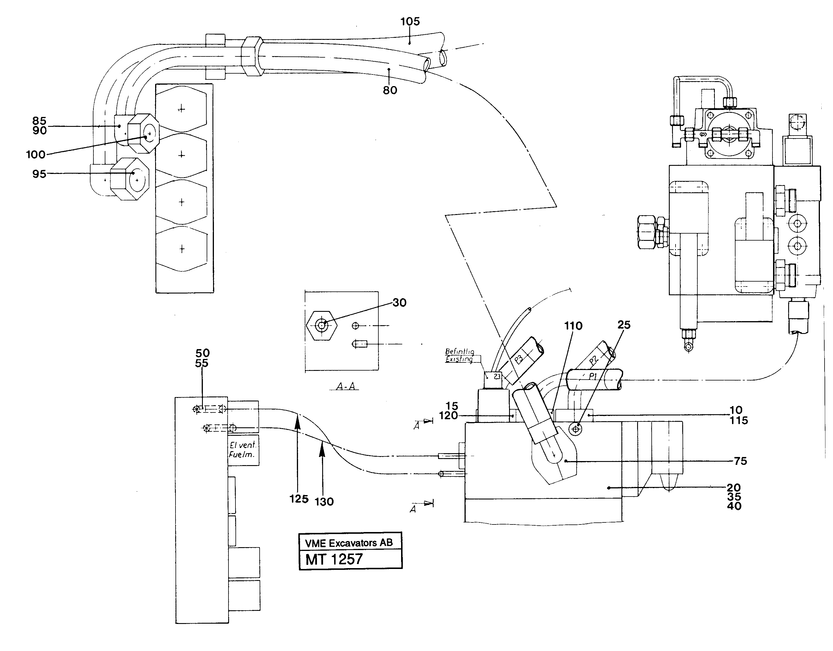 Hydraulic hammer in base machine 2 pumps  14254315 — volvo parts diagram