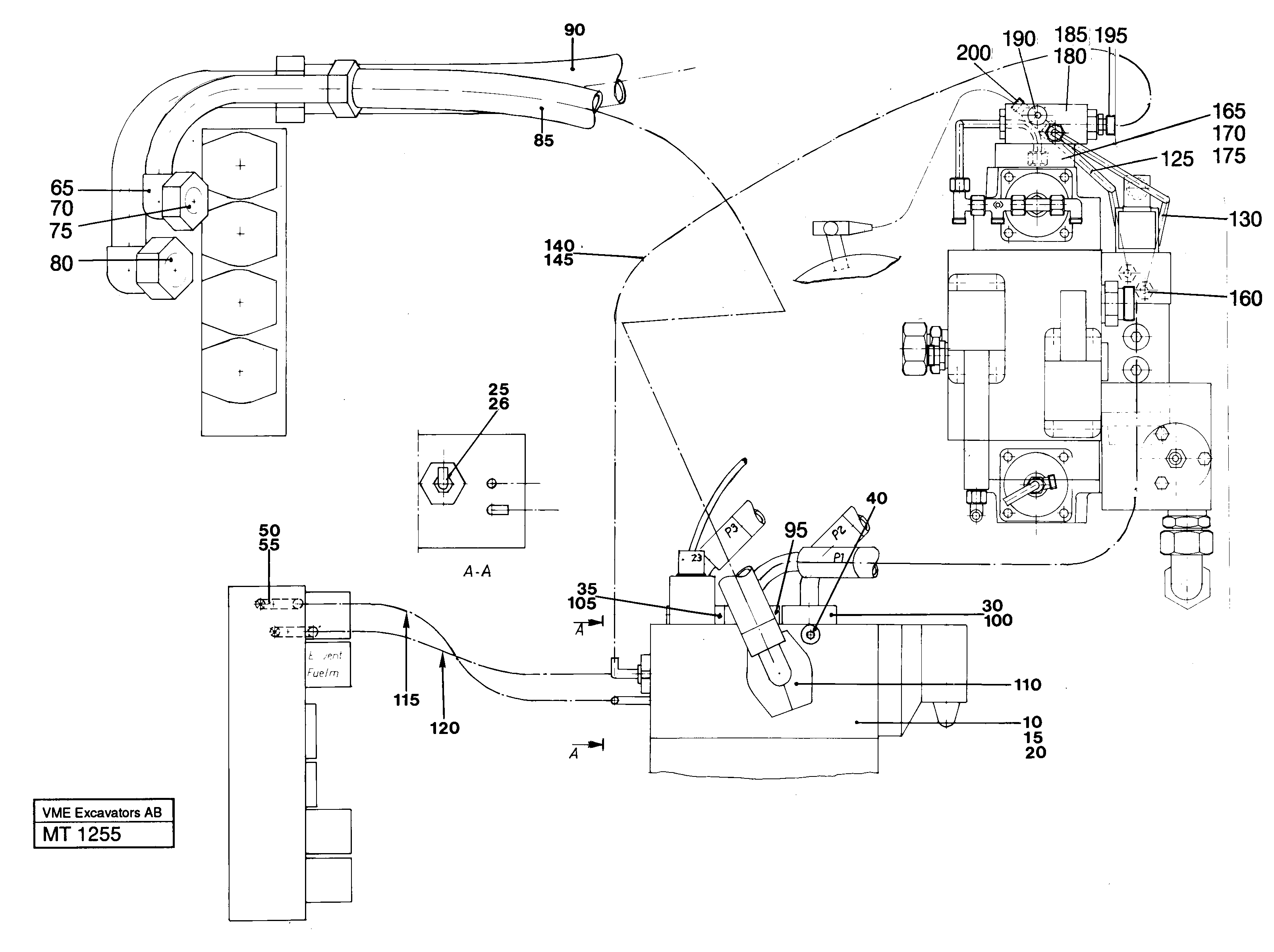 Hydraulic hammer in base machine 1 pump  14254304 — volvo parts diagram