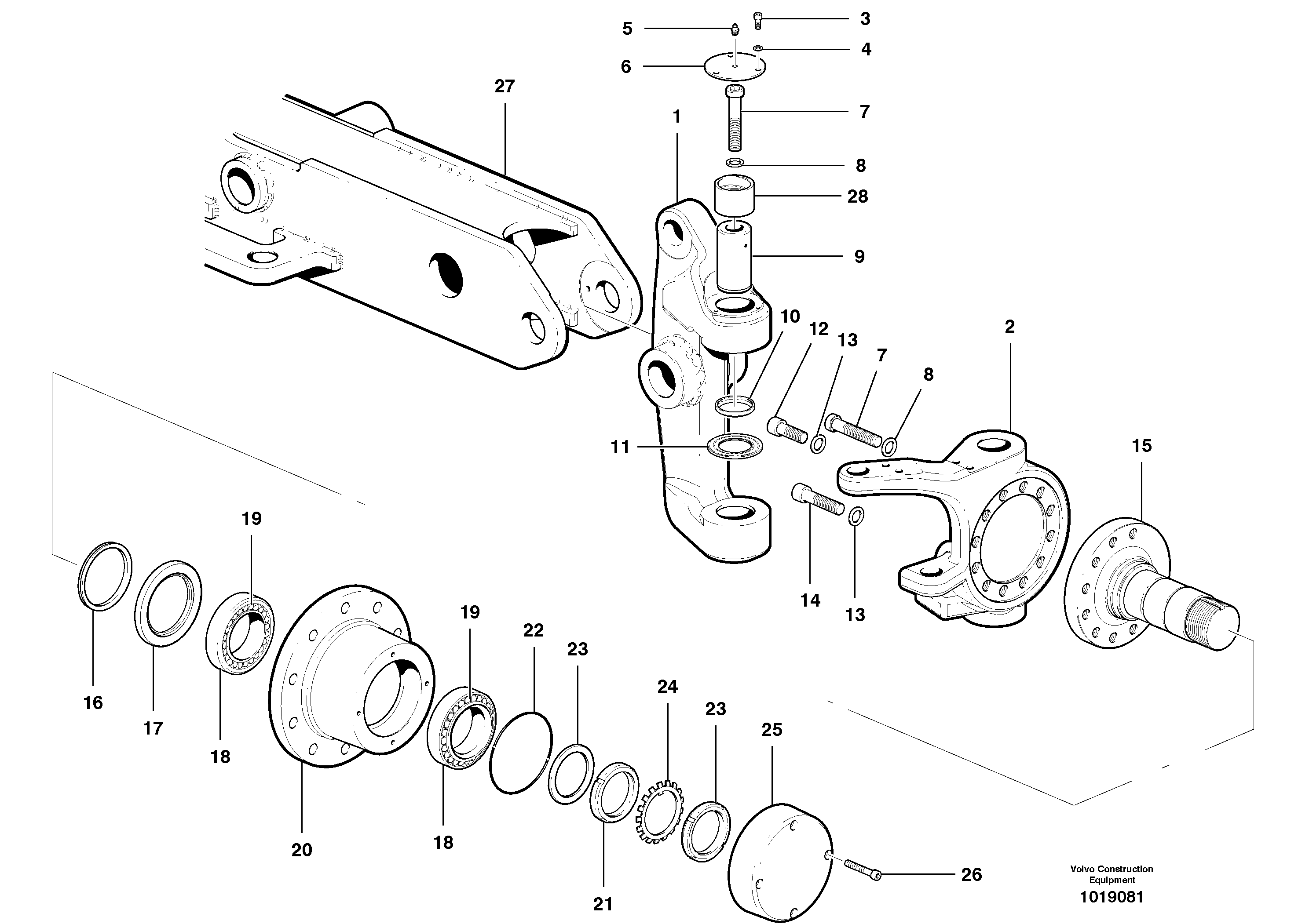 Hub and knuckle  MODELS G930, G940, G960, G970, G990 — volvo parts diagram
