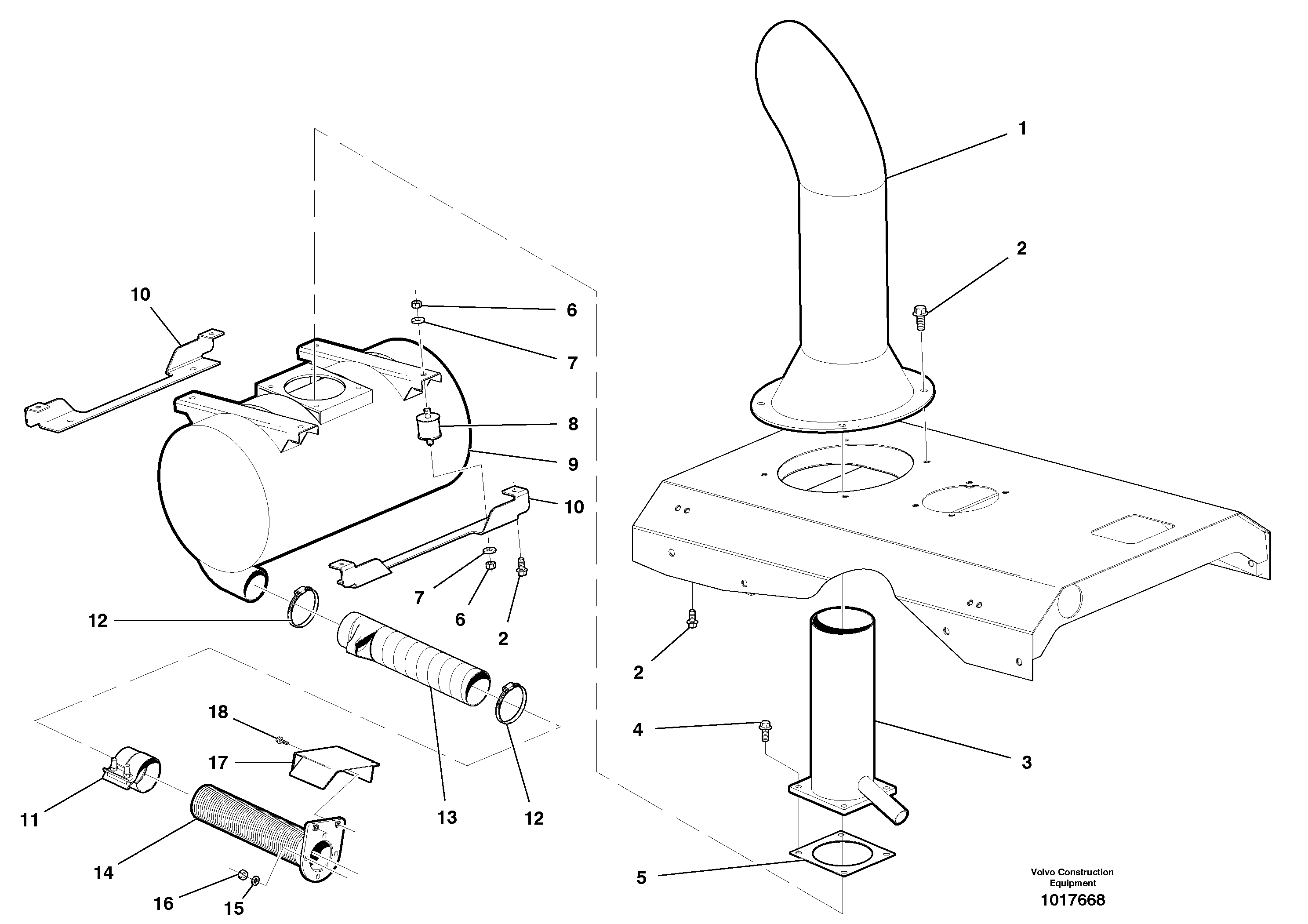 Muffler and exhaust stack - D7 — volvo parts diagram