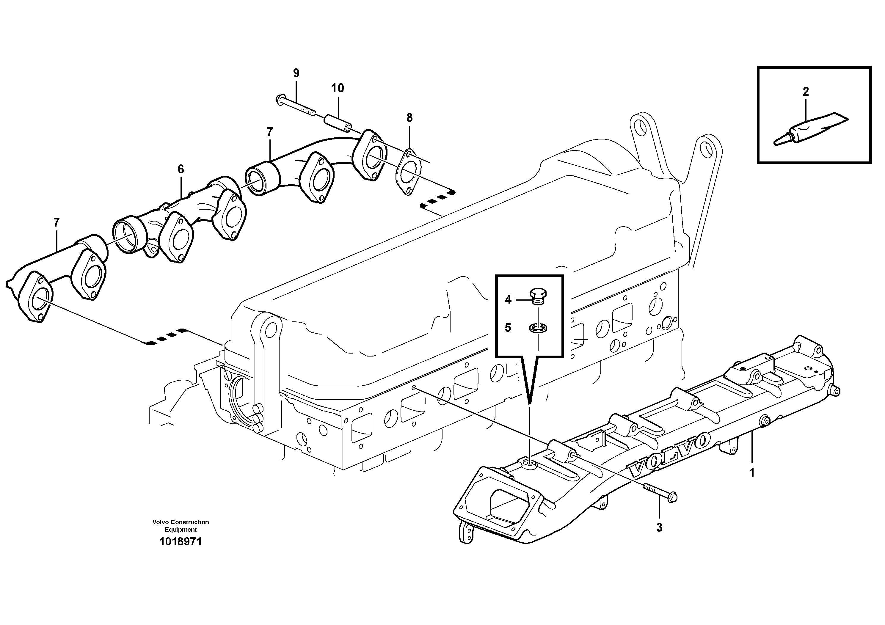 Inlet manifold and exhaust manifold - D9 — volvo parts diagram