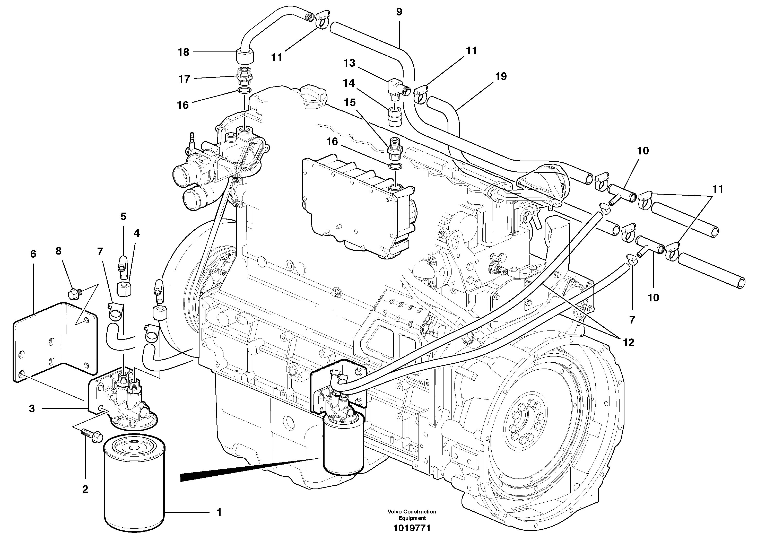 Coolant filter installation with cab heater - D7 — volvo parts diagram