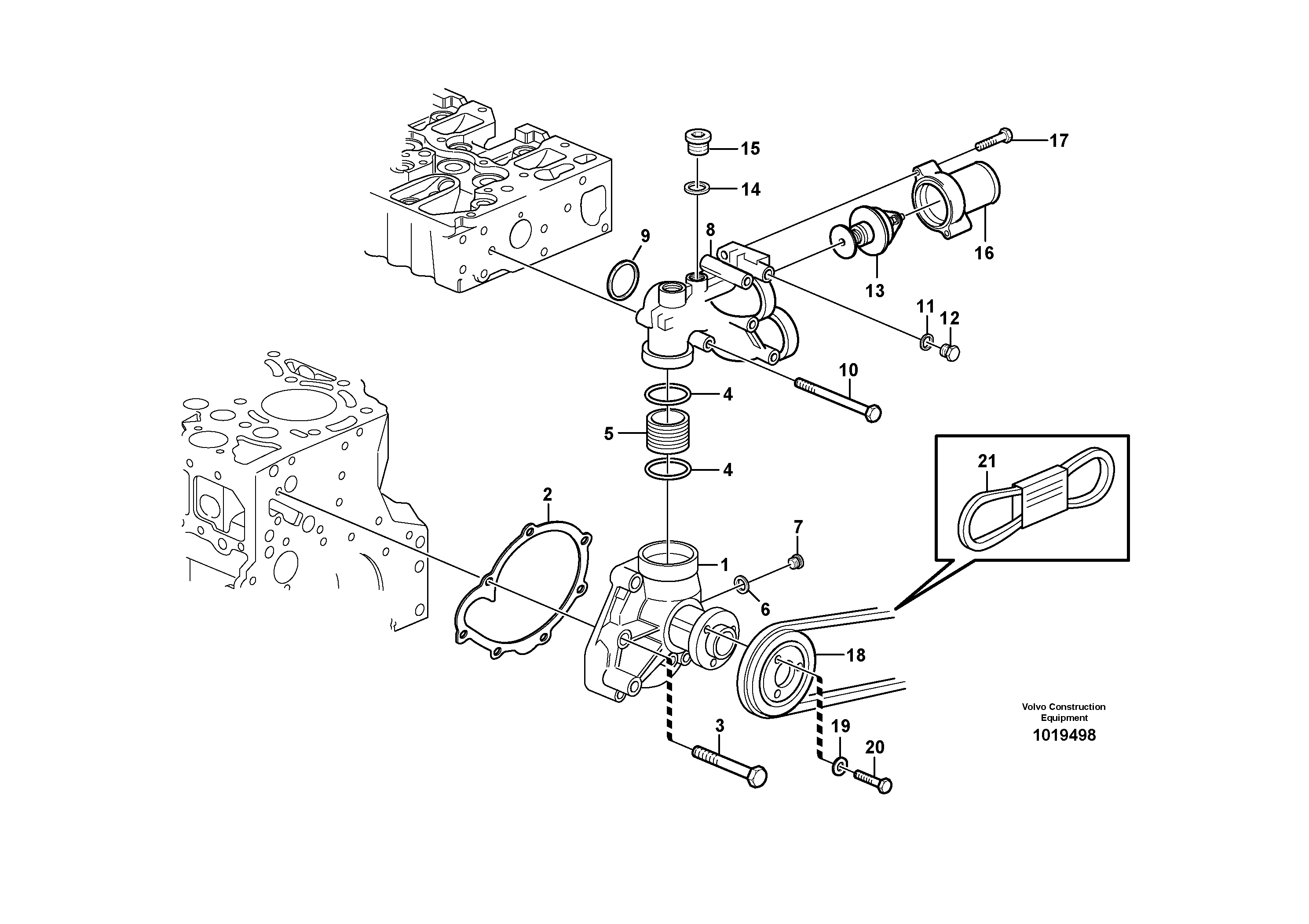 Water pump and thermostat housing - D7 — volvo parts diagram
