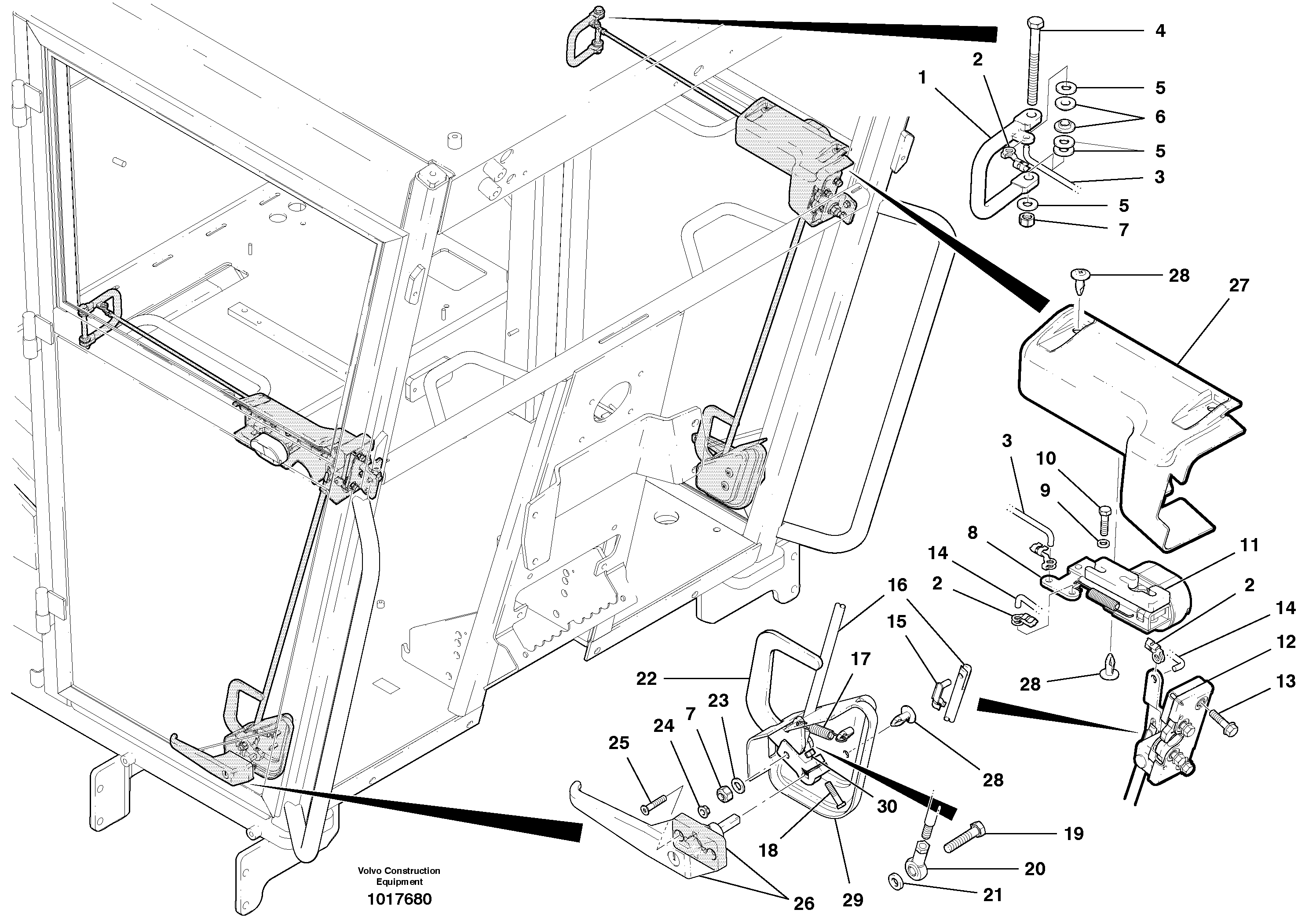 Door lock and handle — volvo parts diagram