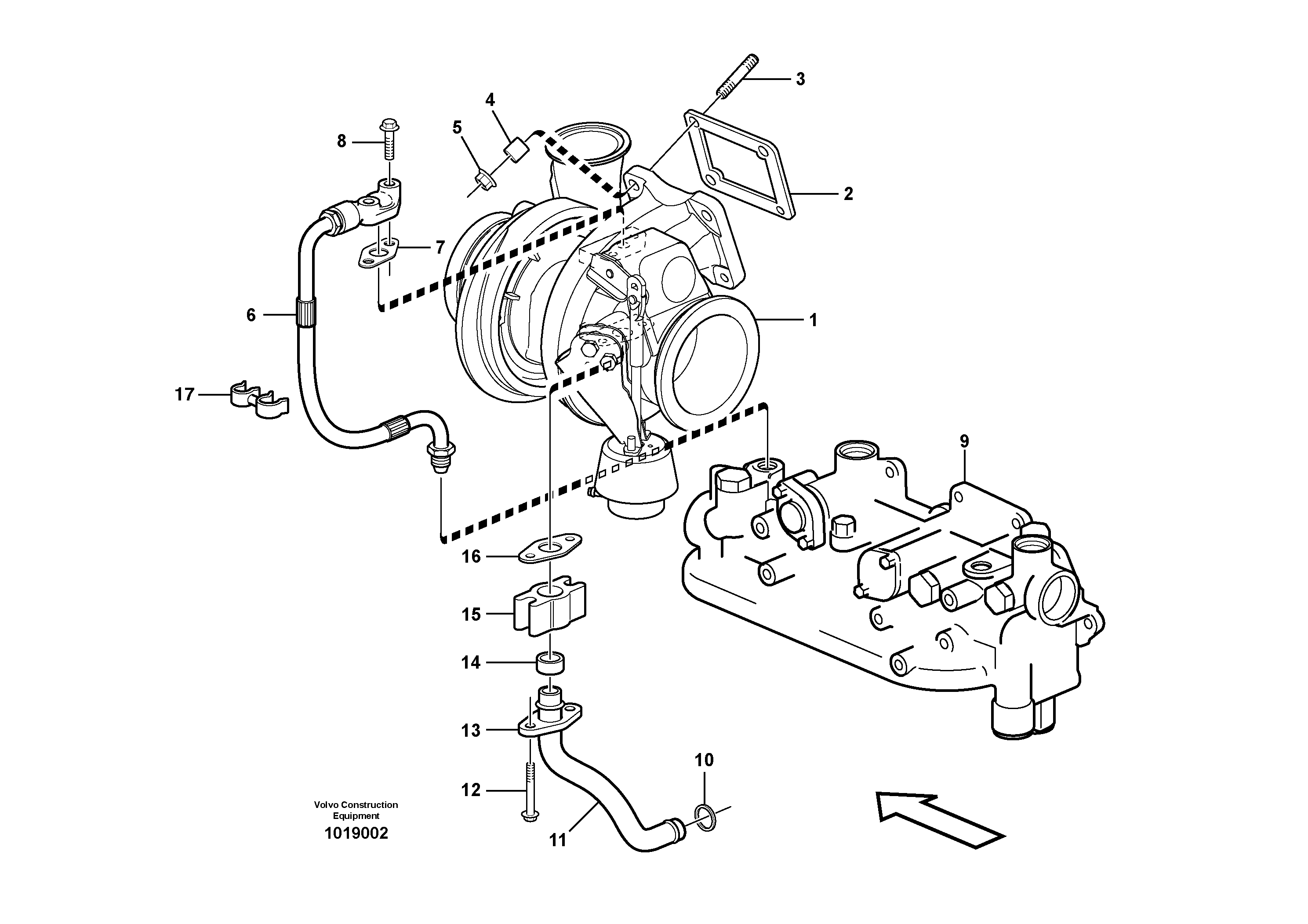 Turbocharger with fitting parts - D9 — volvo parts diagram