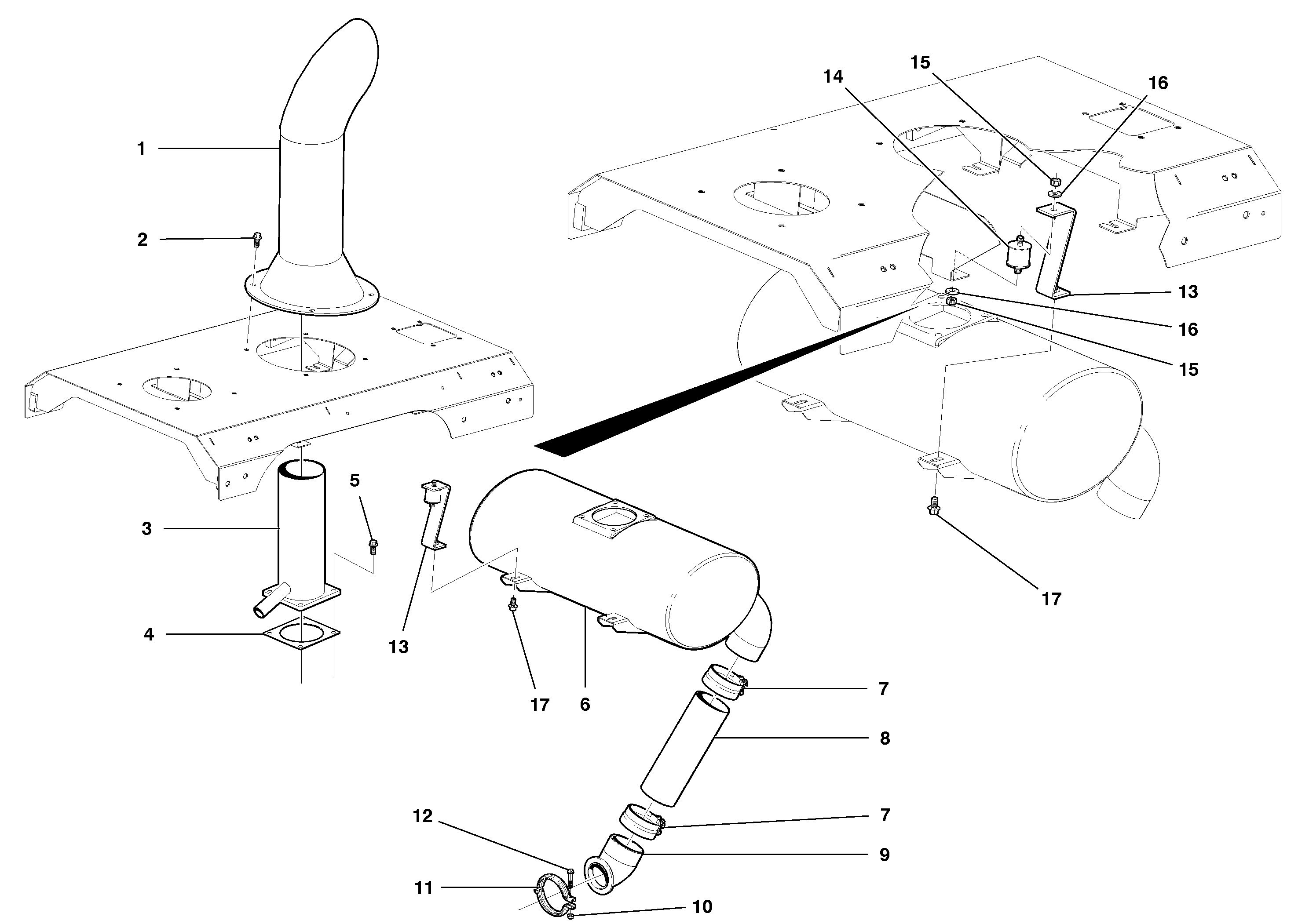 Muffler and exhaust stack - D9 — volvo parts diagram