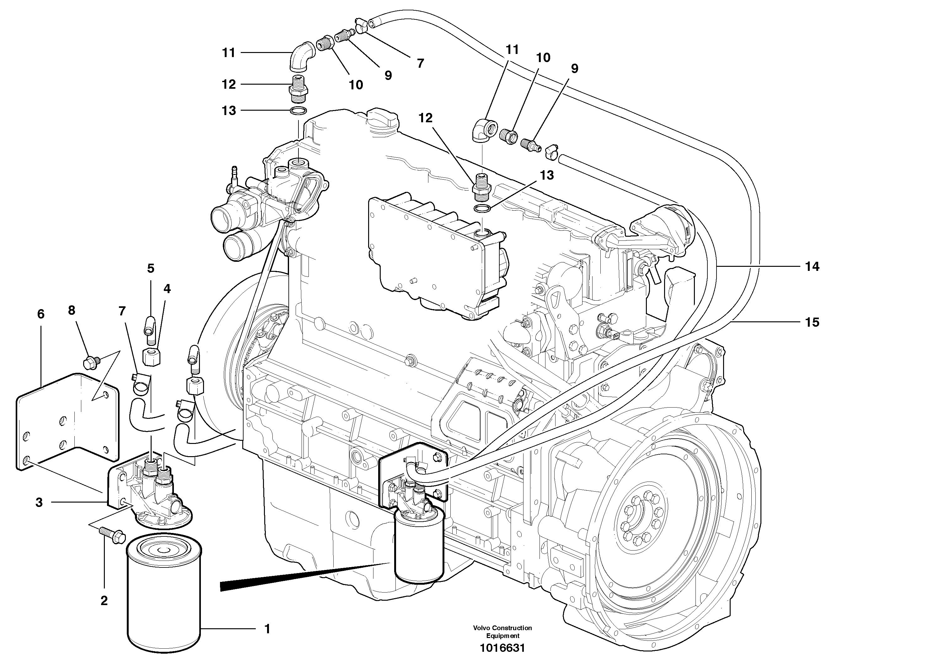 Coolant filter installation without cab heater - D7 — volvo parts diagram