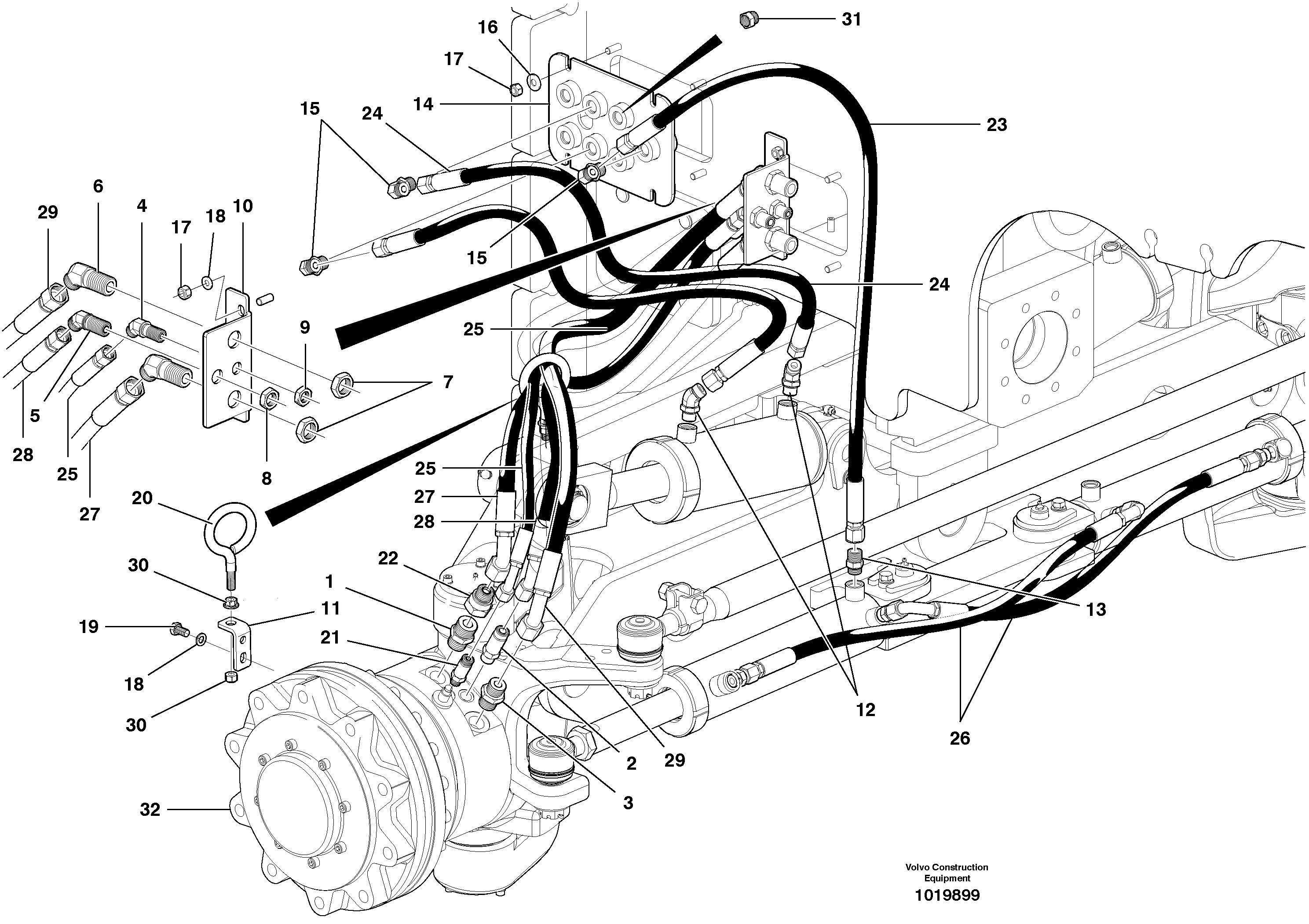 Front Axle Hydraulic Circuit - A W D — volvo parts diagram