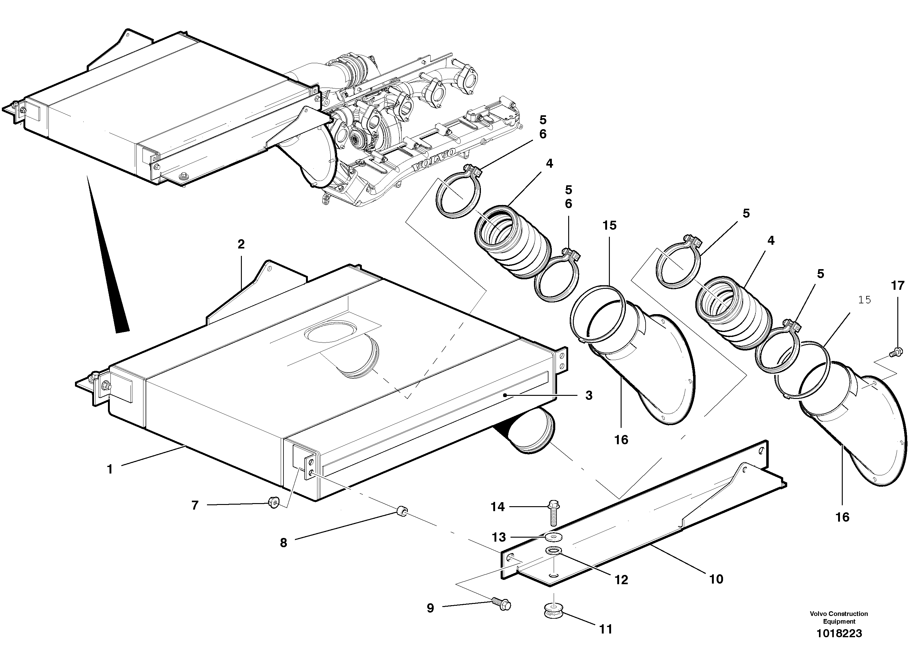 Intercooler with connectors - D9 — volvo parts diagram