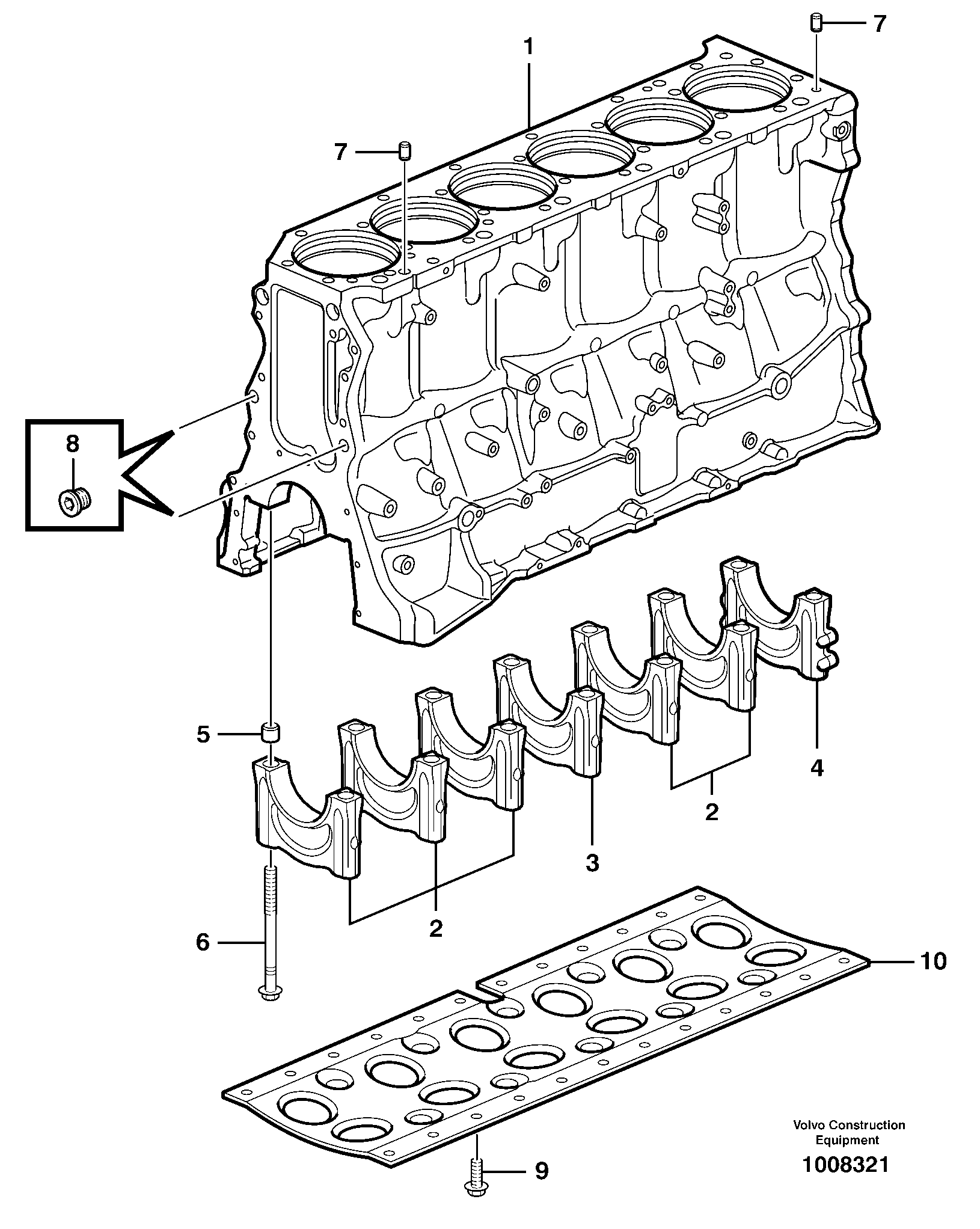 Cylinder block - frame - D9 — volvo parts diagram