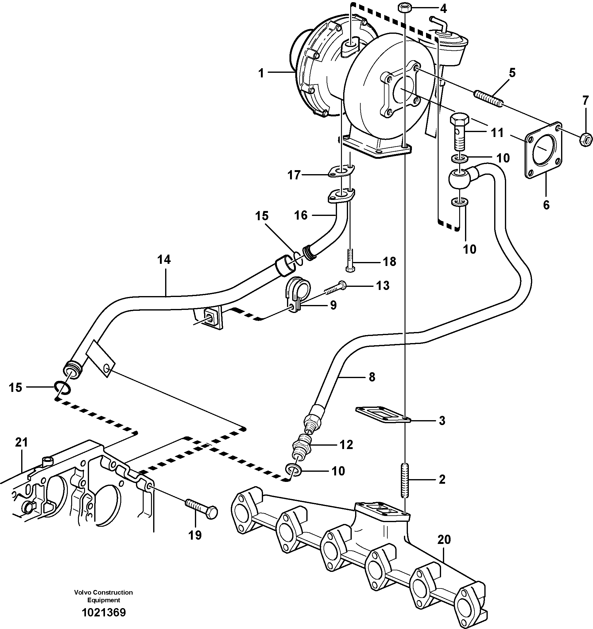 Turbocharger with fitting parts - D7 — volvo parts diagram
