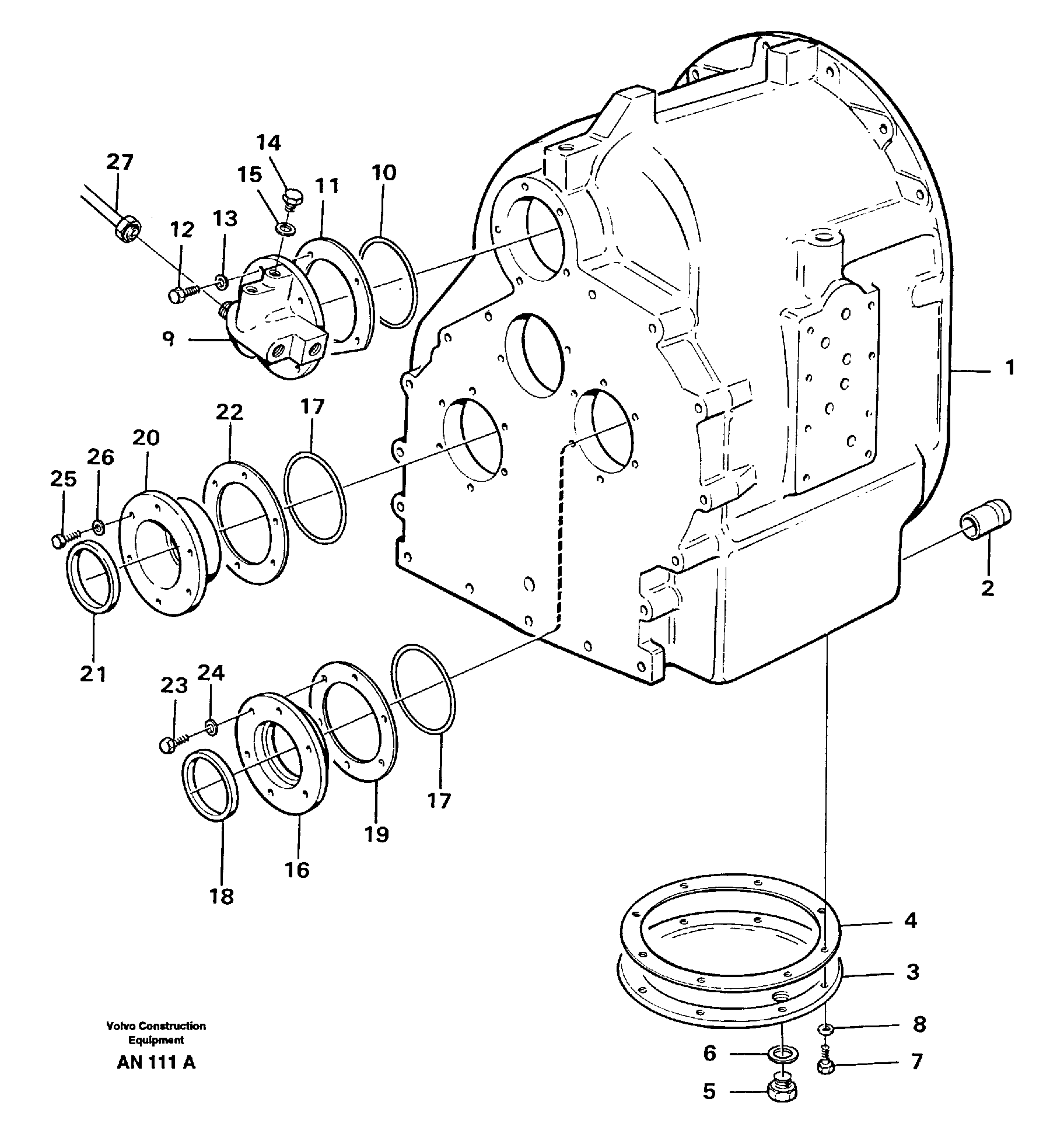 Clutch housing with fitting parts — volvo parts diagram