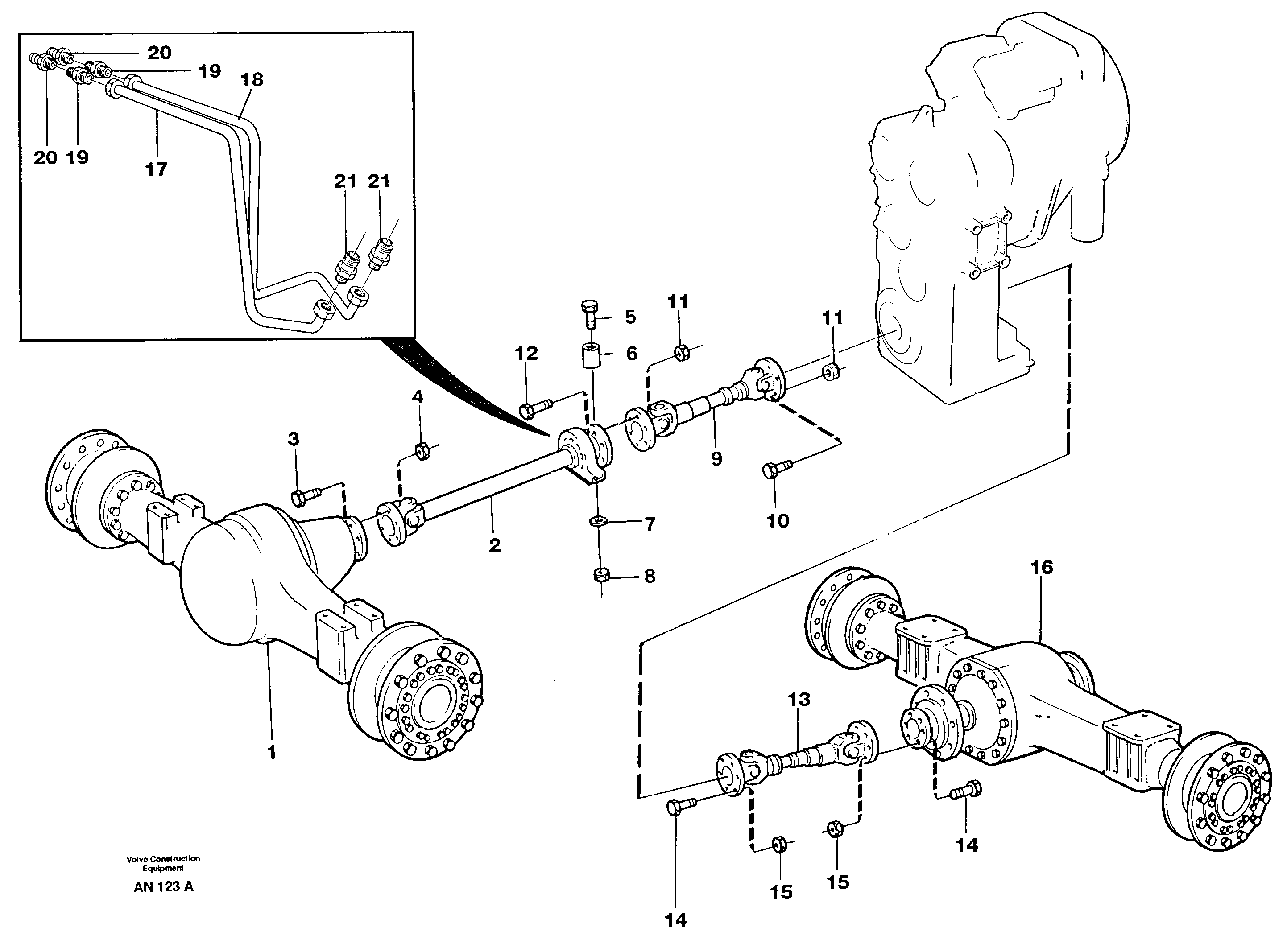 Propeller shafts with fitting parts  23821 23822 — volvo parts diagram