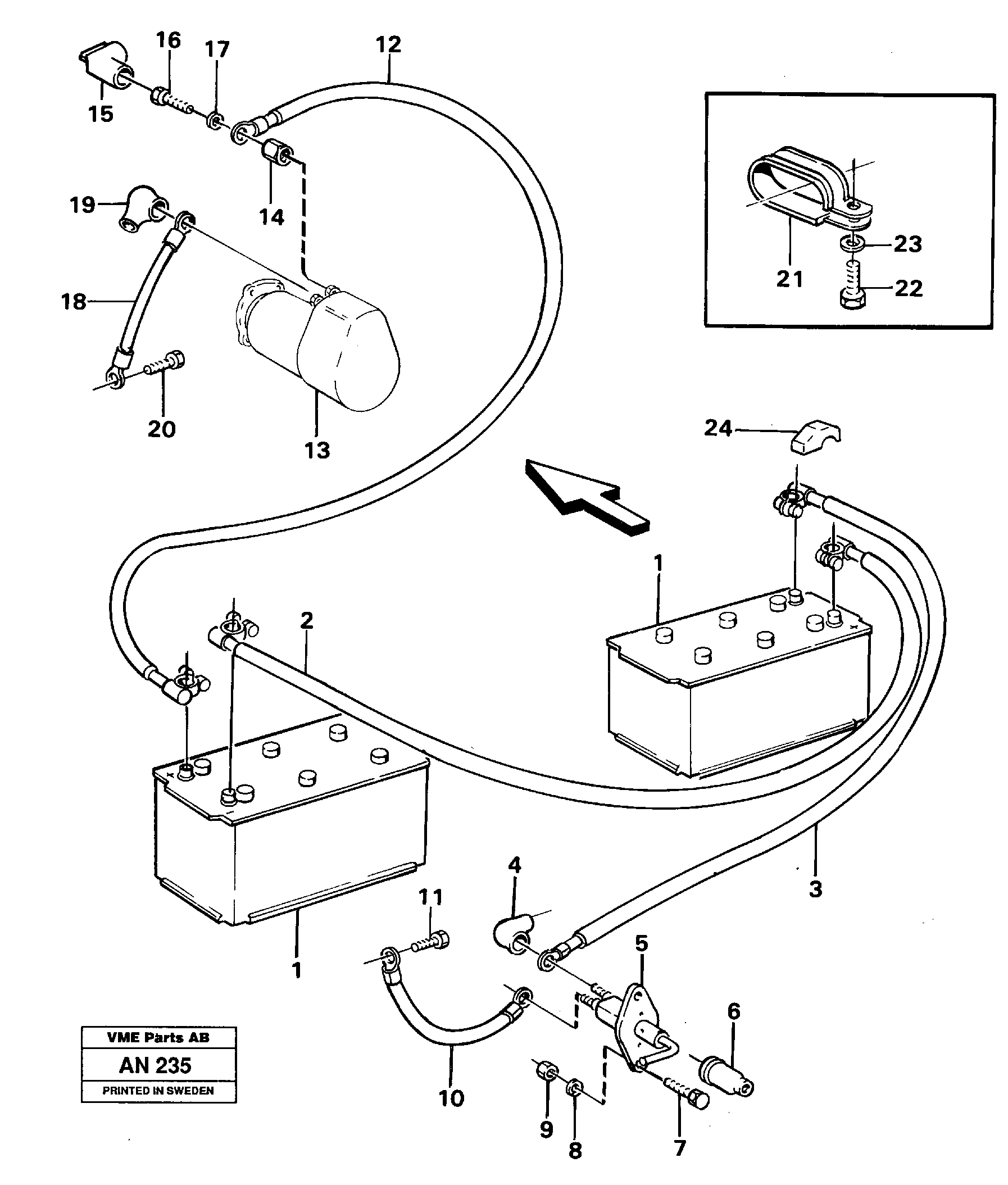 Battery with assembling details — volvo parts diagram