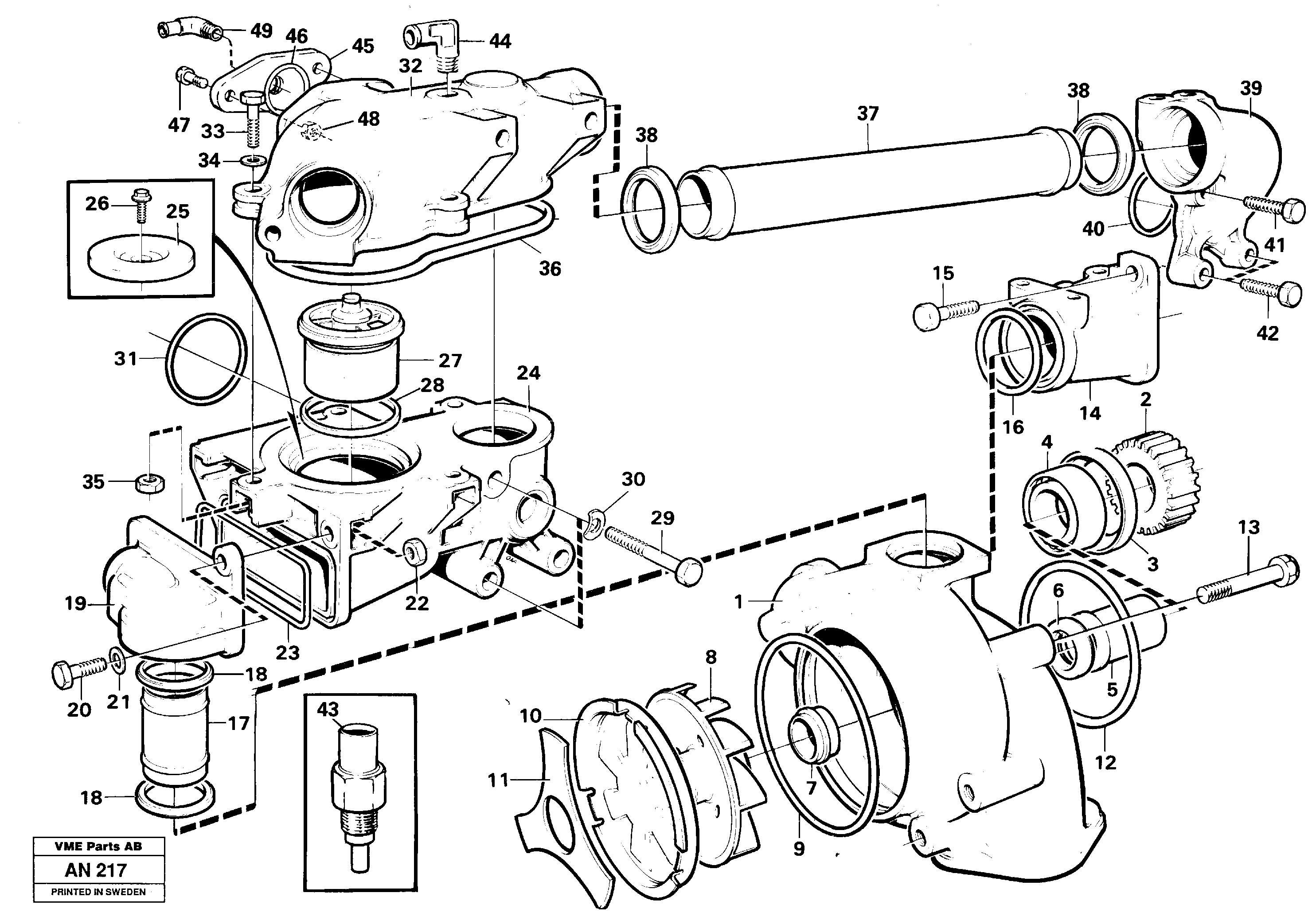 Water pump, thermostat housing — volvo parts diagram
