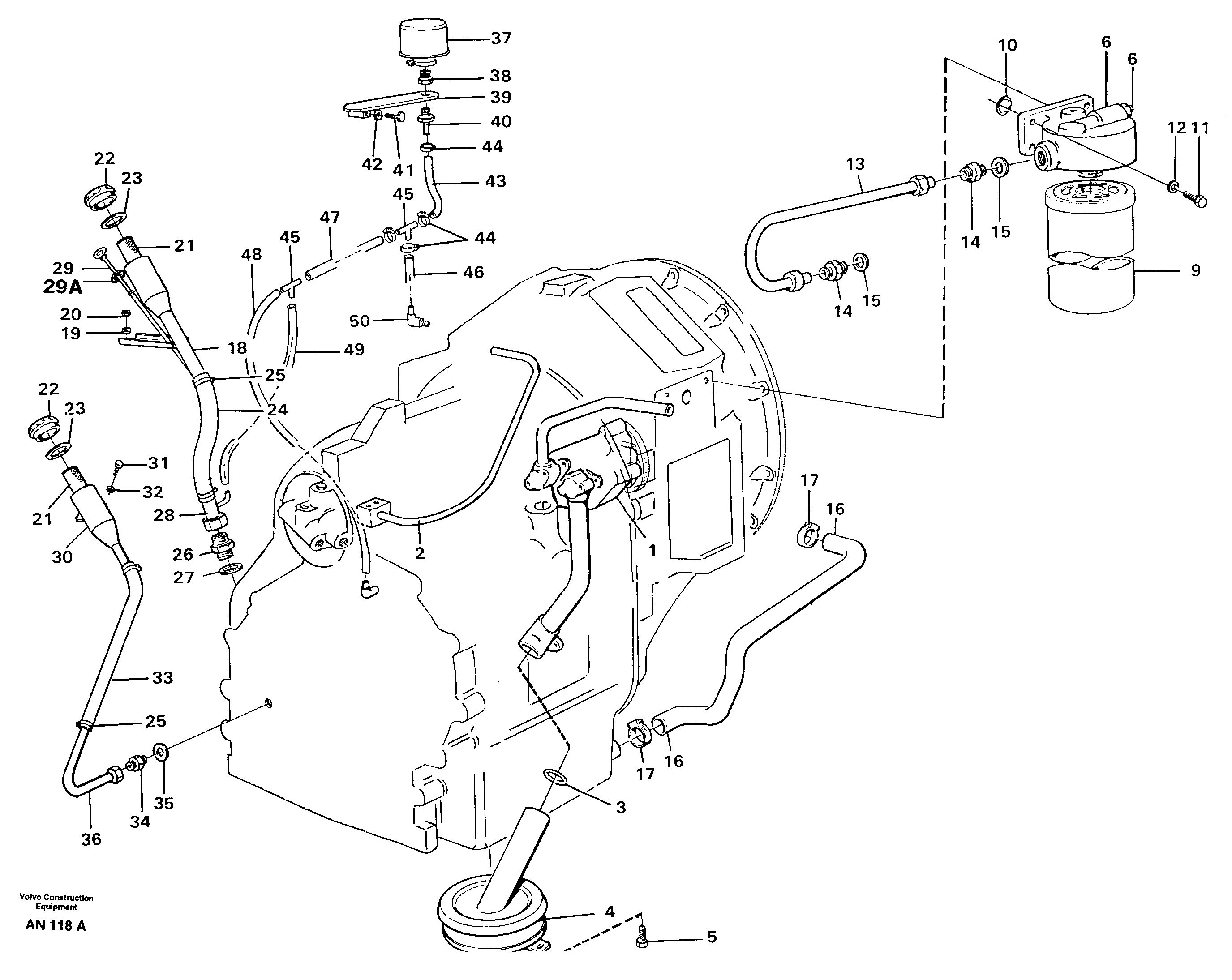Oil filler and dipstick — volvo parts diagram