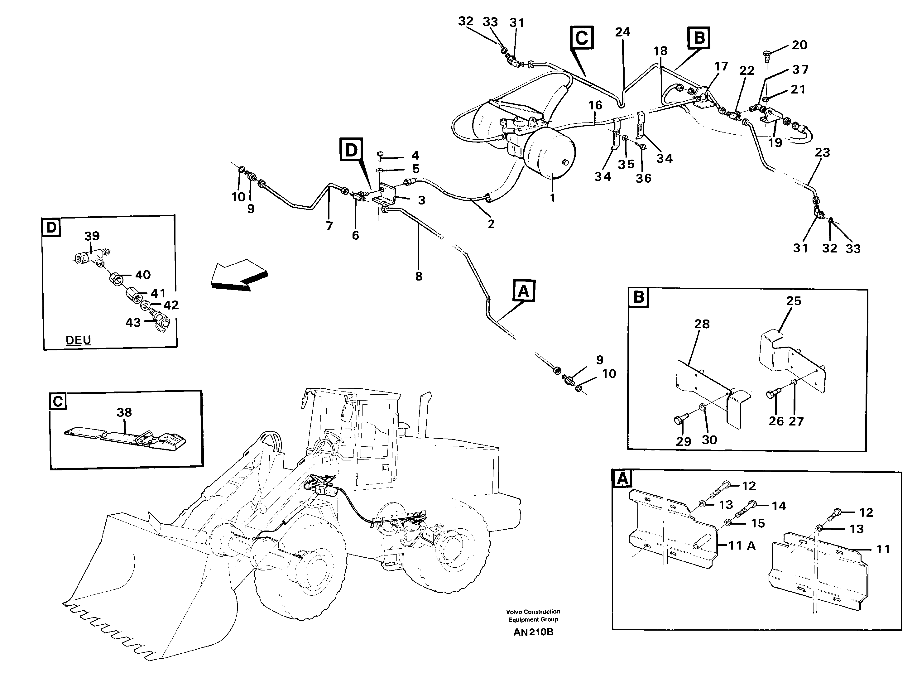 Brake pipes: footbrake valve - front- and rear axle. — volvo parts diagram