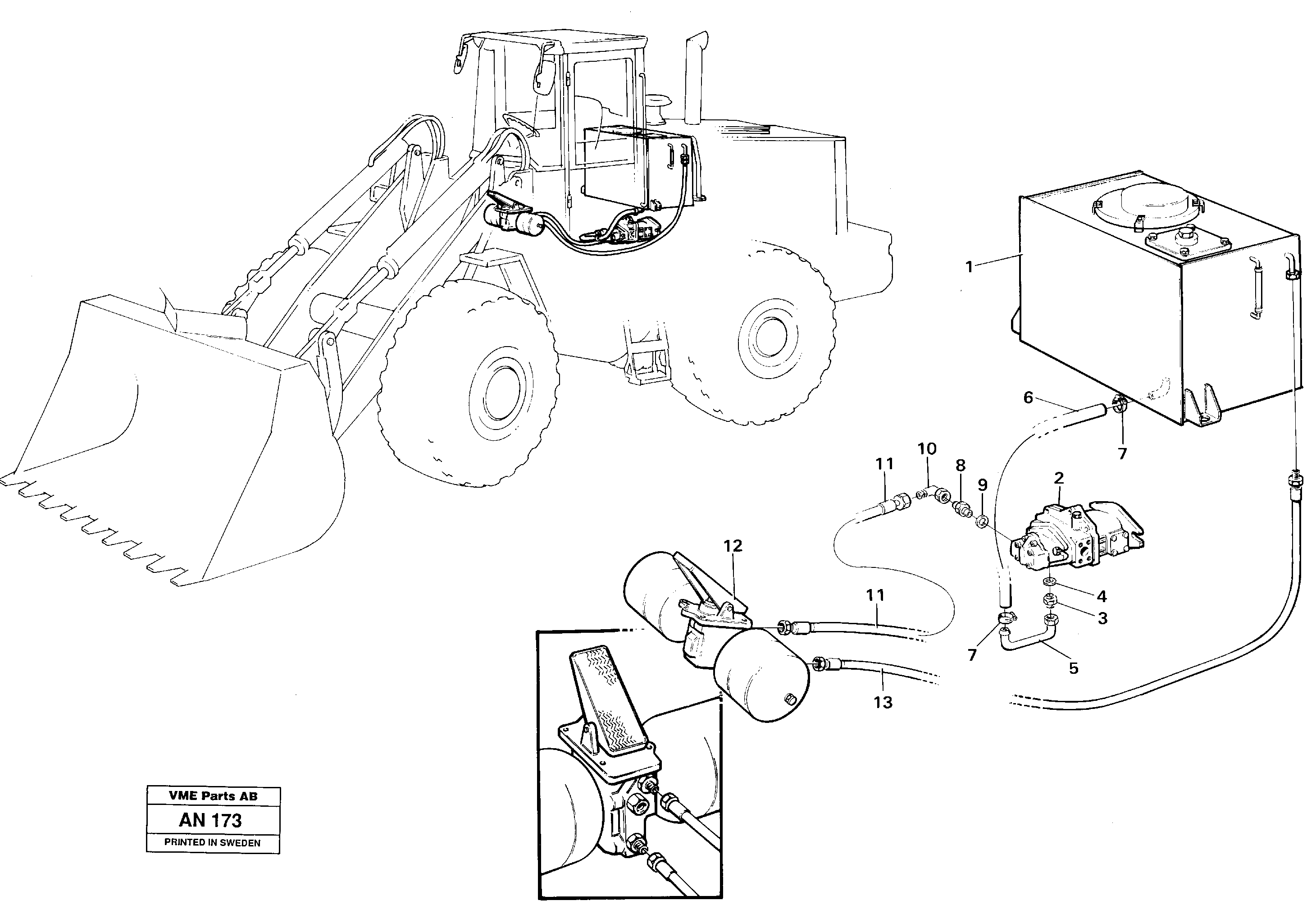 Brake hoses: Tank - pump - footbrake valve — volvo parts diagram
