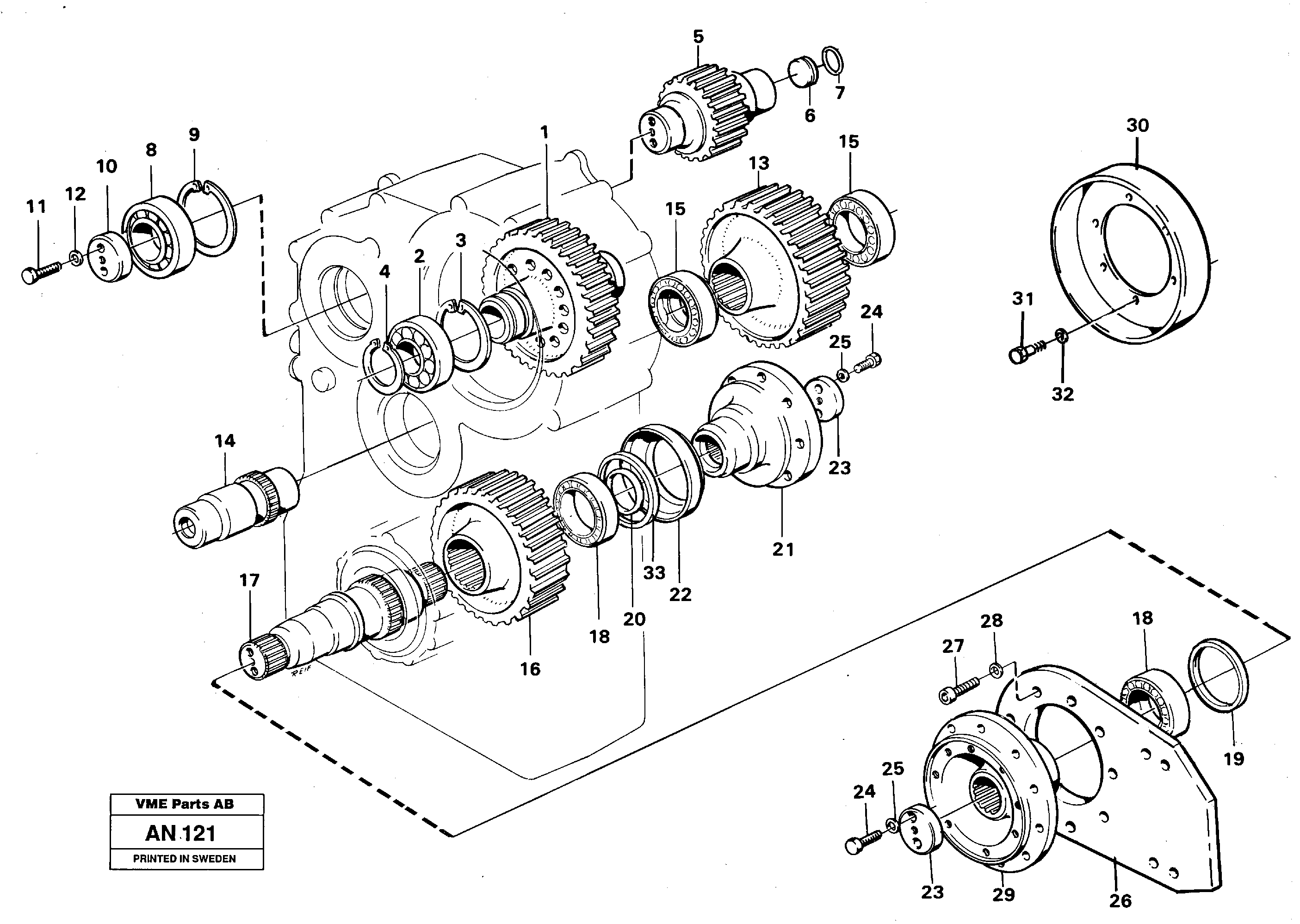 Transfer gearbox gears and shafts — volvo parts diagram