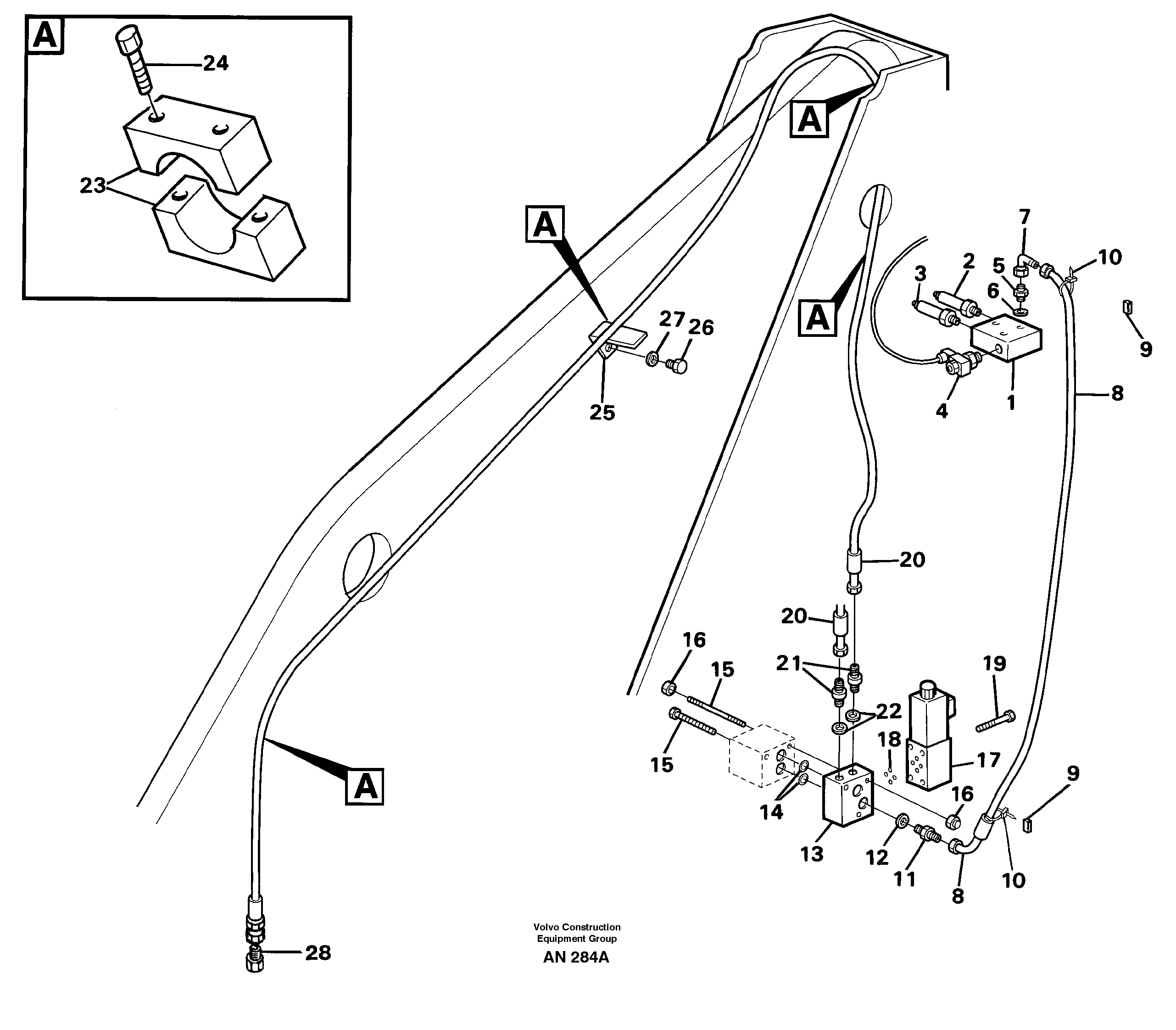 Hydraulic system for attachment bracket.  92445, 92773, 92970 — volvo parts diagram
