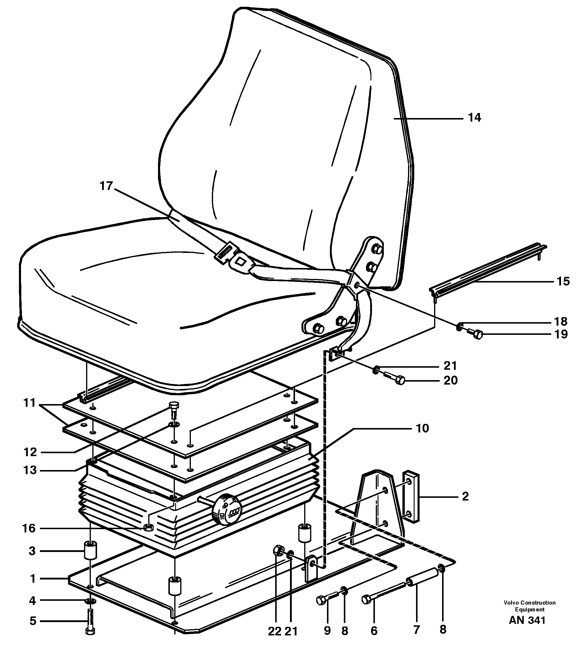 Operator seat with fitting parts  33260 OPEN ROPS — volvo parts diagram